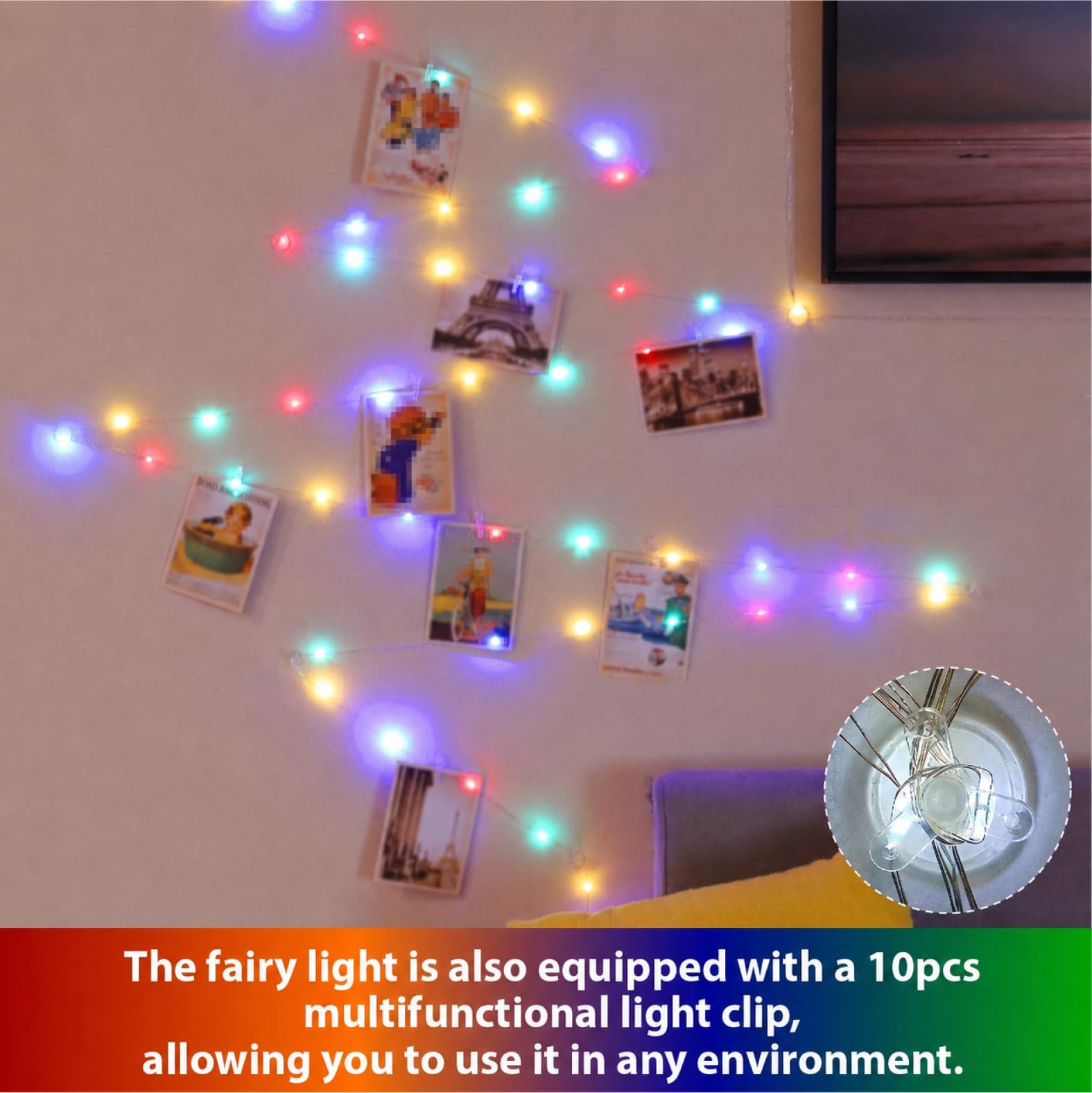 120LED Fairy String Light con Clips-Multicolor