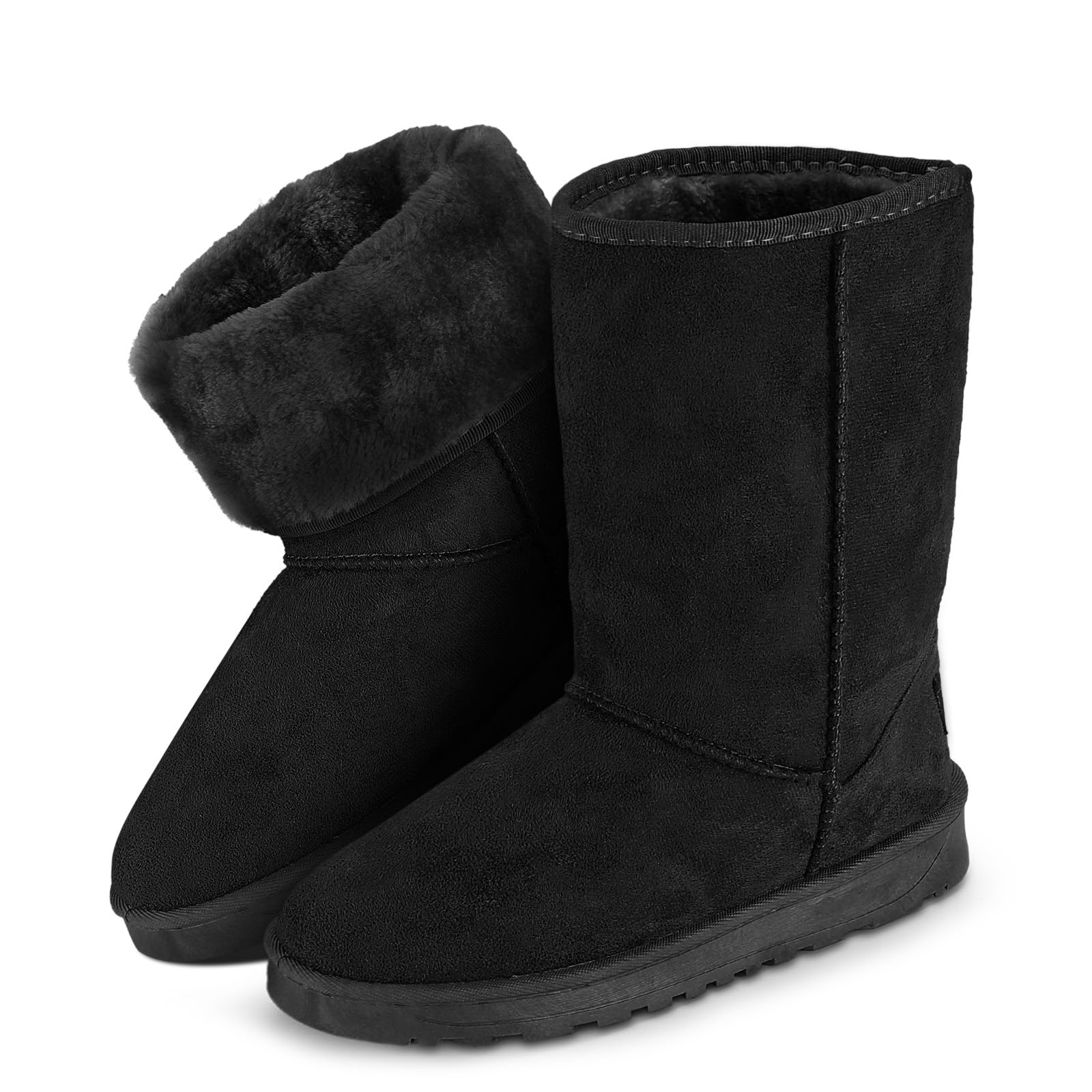 Women Winter Snow Boots Waterproof Mid-Calf Lining Shoes with Warm Faux Suede Ladies Hiking Boots Hard Bottom Non