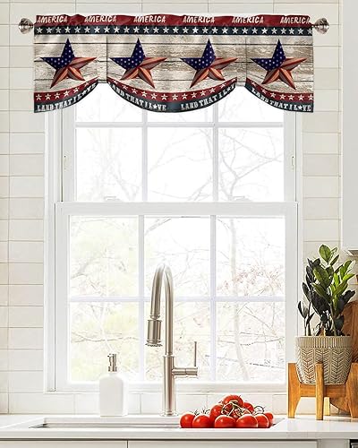 Miniatura 3 de Cenefa de amarre para ventanas del 4 de julio, con bandera estadounidense, cortinas patrióticas, cenefas con bolsillo para barra, cortinas