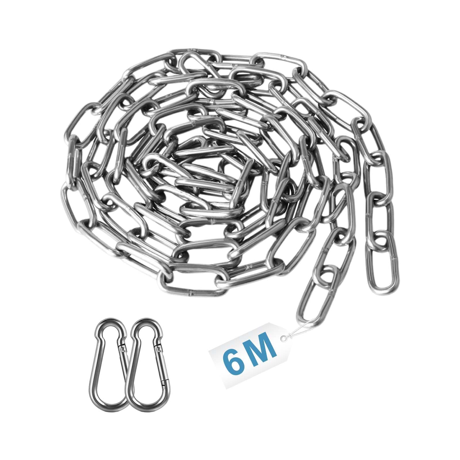 6M, Cadena de eslabones, Cadenas Pesadas, Cadenas metálicas, Cadena de Alta Resistencia, Cadenas metálicas con mosquetón, Adecuado para cercas, Cadenas para Perros, Secado de Ropa