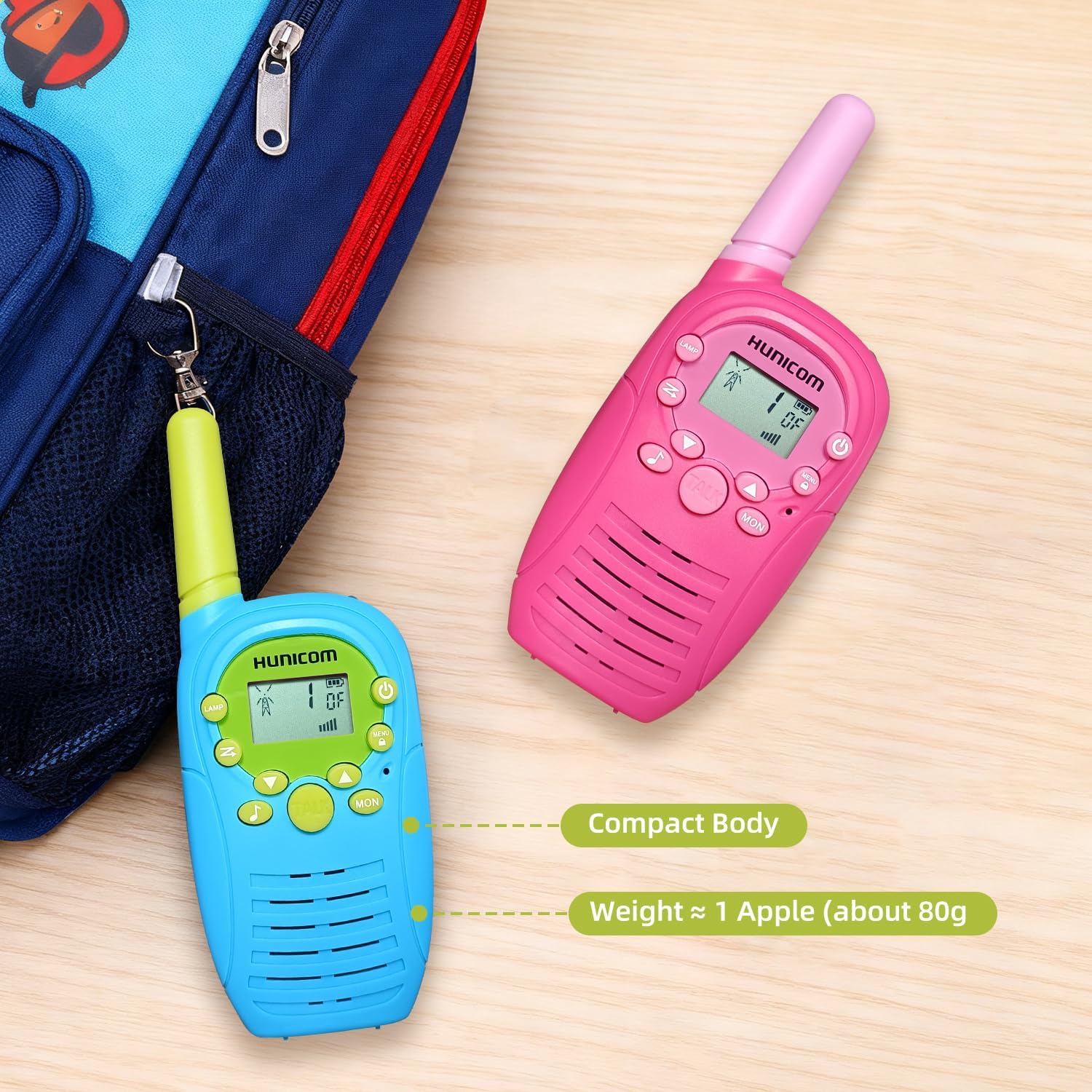 HUNICOM Kids Walkie Talkies with 3KM Range, 99 Privacy Codes, VOX Hands-Free, Built-in Flashlight & 10 Call Tones – Ideal for Outdoor Adventures, Family & Team Use (Pink)