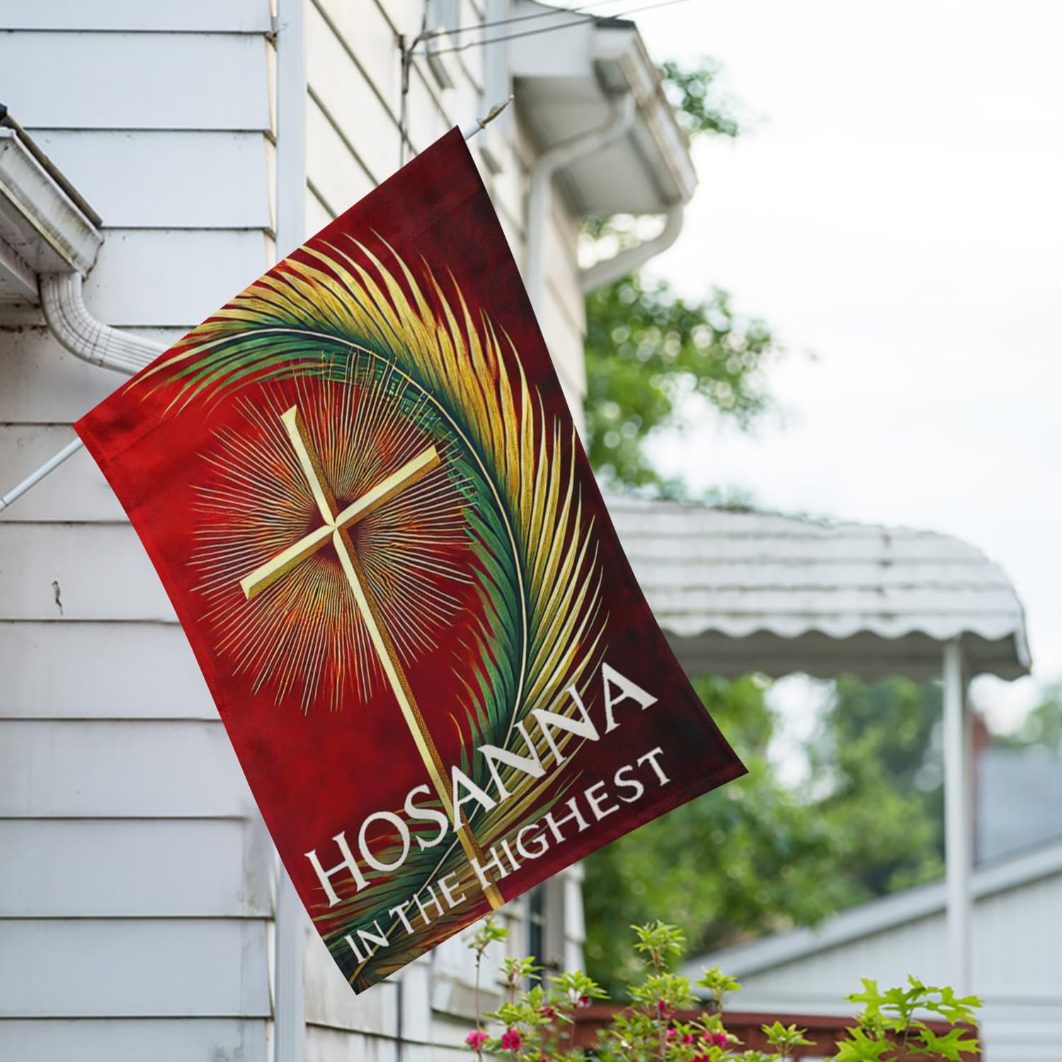 America Forever Hosanna Cross Palm Sunday House Flag, 28 x 40 inch Double Sided, Religious Easter Holy Week Spring Holiday Christian Outdoor Yard Decoration Banner
