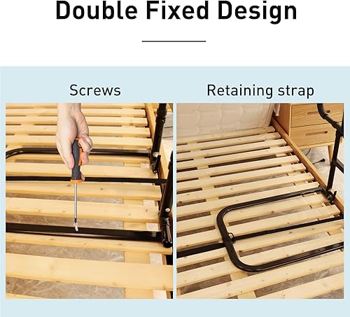 Miniatura 4 de Rieles de asistencia de cama para adultos mayores con sensor de luz nocturna, altura y ancho ajustables, bastón de cama plegable para personas