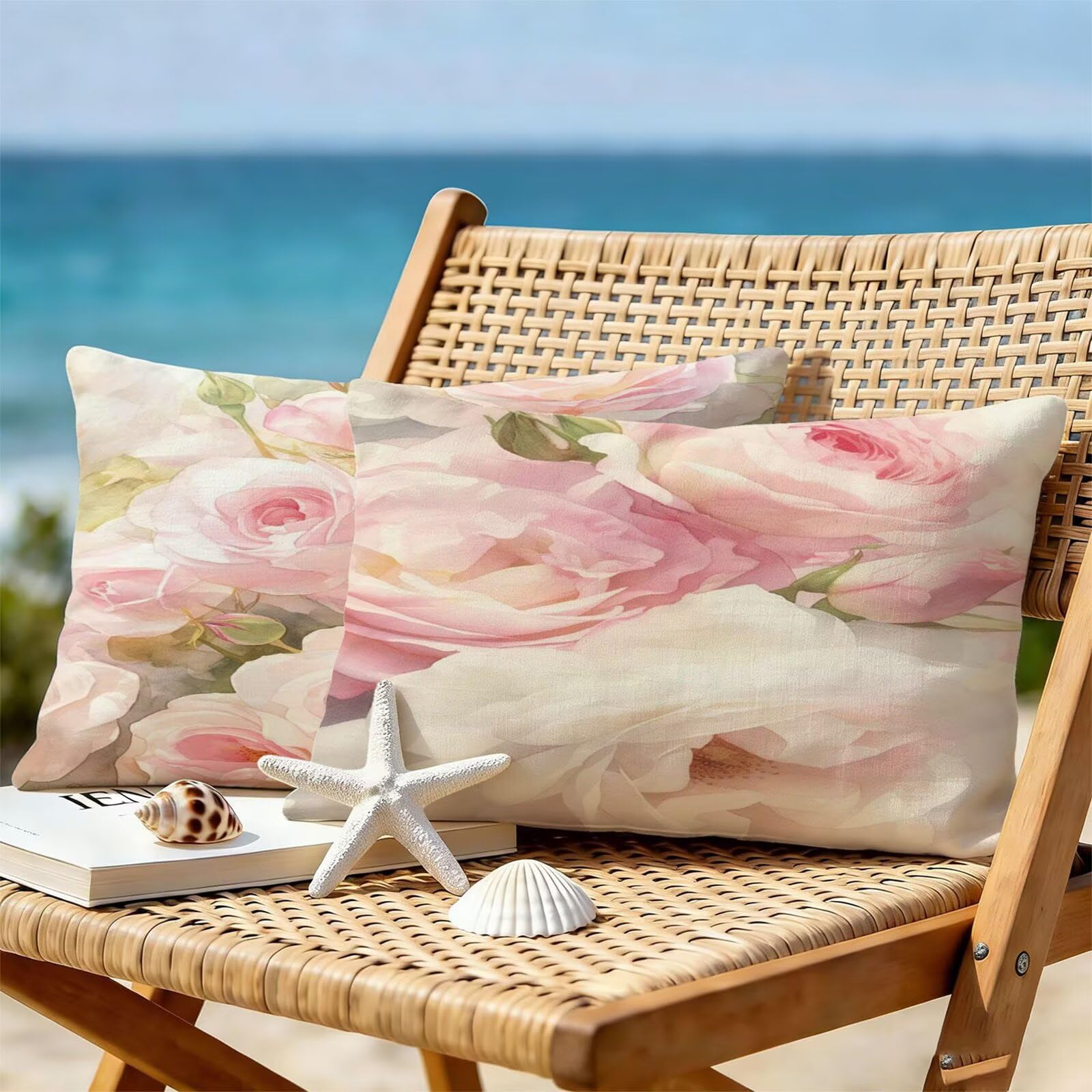 Générique Housse Coussin Exterieur Impermeable 30x50cm Rose Décoratif Taie d'oreiller Decoration Flower Housse de Coussin Exterieur Impermeable pour Salon de Jardin Lot 2. T-4565