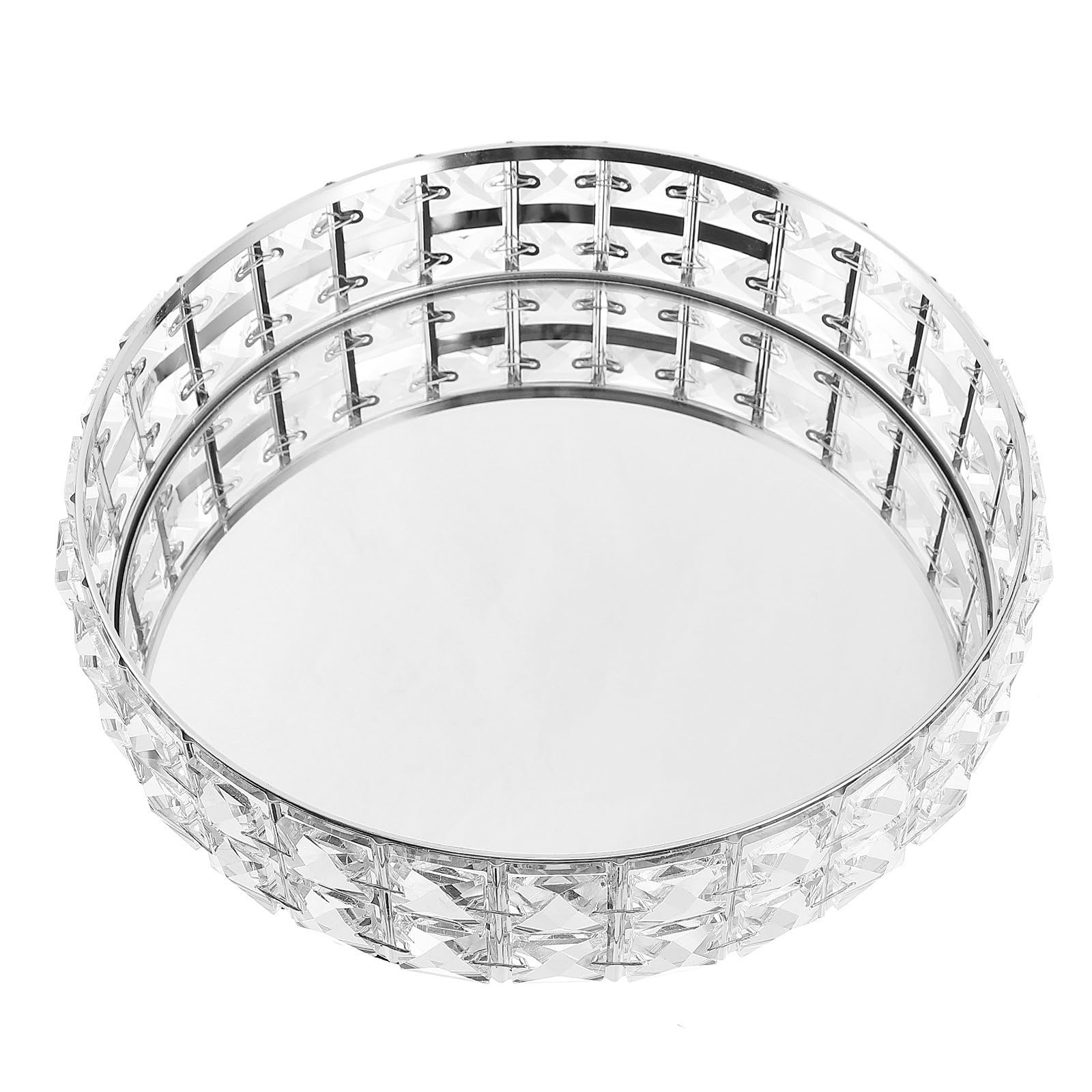 Plateau miroir rond argenté en fer et acrylique pour présentation de desserts et décoration