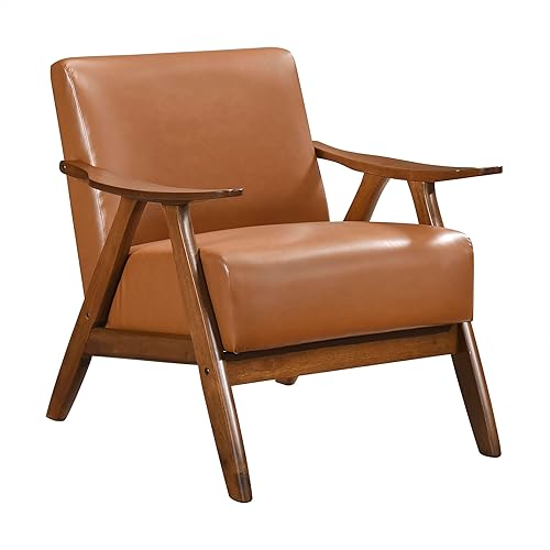 Miniatura 50 de Lexicon Silla decorativa moderna de mediados de siglo con marco de madera maciza en acabado de nogal, sillón tapizado para sala de estar, cojín de