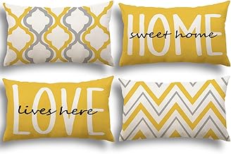 YCOLL Cushion Cover 30 x 50 Set of 4 Decorative Cushion Covers Linen Geometric Pattern Cushion Covers for Sofa Bedroom Sofa Outdoor Cushions 30 x 50 Yellow