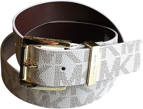 Michael Kors Womens Synthetic Leather Mk Design Square Buckle Fashion Belt