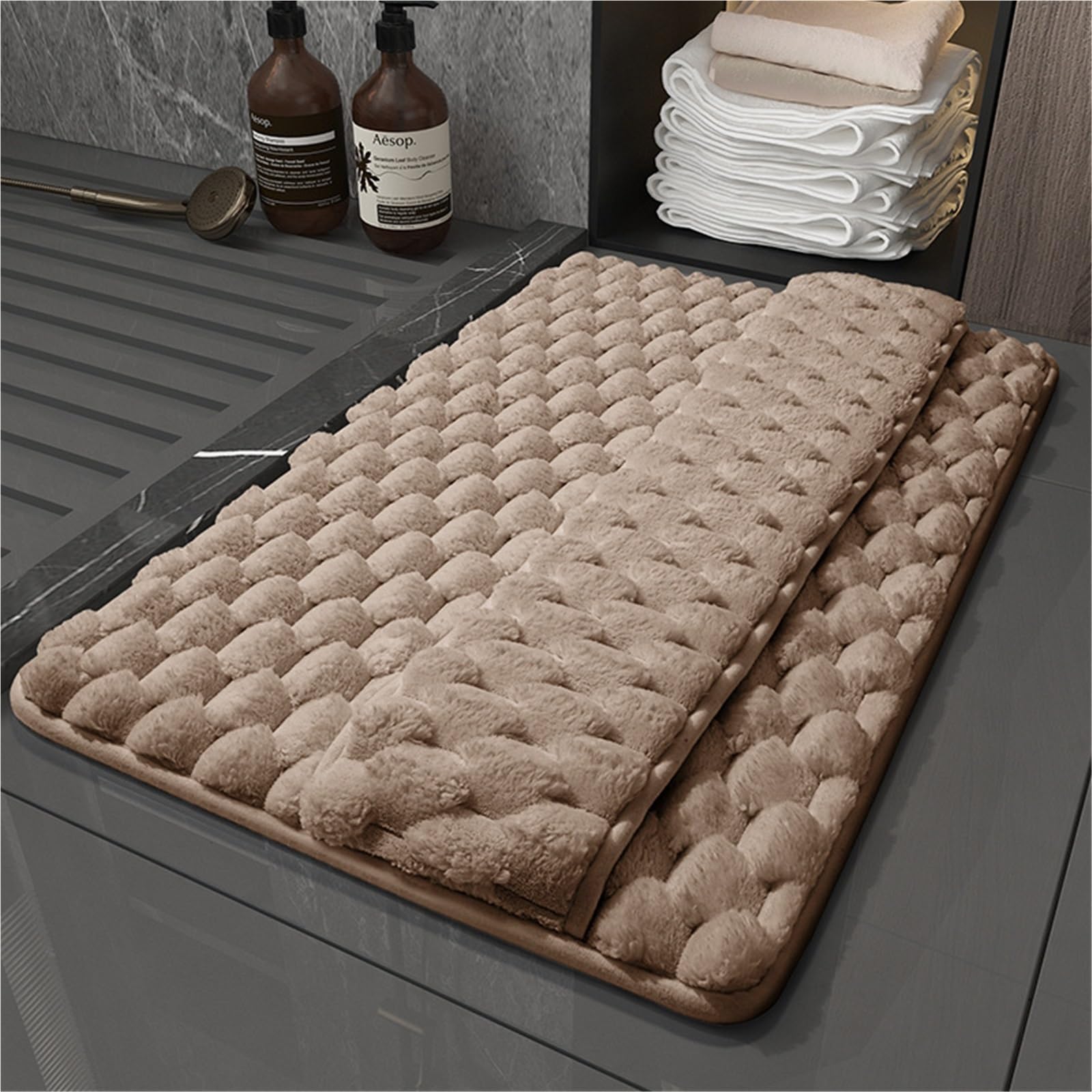 Tapis de bain en mousse à mémoire de forme - Tapis de bain absorbant avec dos antidérapant, lavable en machine (Dark Khaki, 60 x 90 cm)