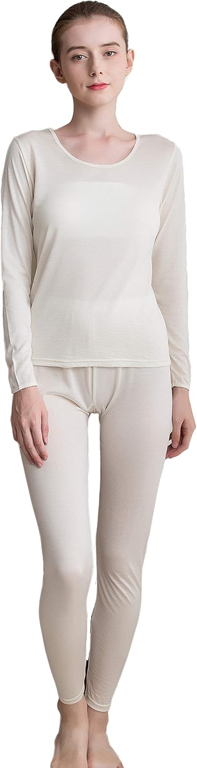 CLC Women's Wool Mulberry Silk Knitted Thermal Underwear Pajama Set