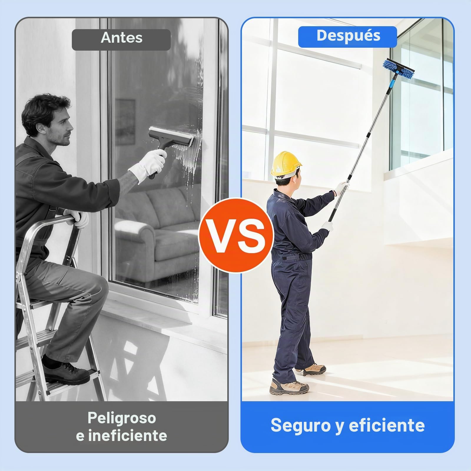 Limpiacristales con Mango Extensible 4.3 M, Limpiador de Ventanas 4 en 1 Limpia Cristales Ventanas, Kit Limpiacristales Telescopico Profesional con Escobilla de Silicona & Paños de Microfibra