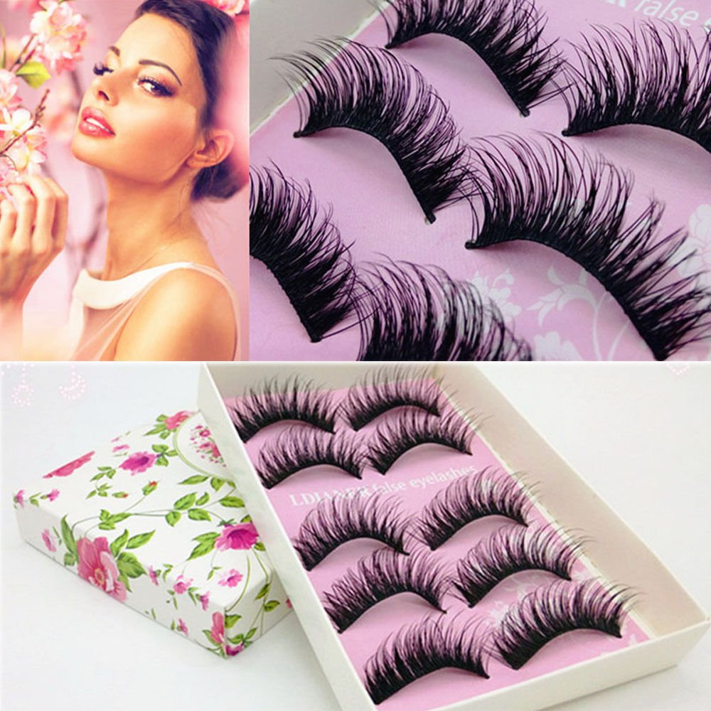 Makeup 5 Pairs Natural Long Fake Eye Lashes Handmade Thick False Eyelashes Black