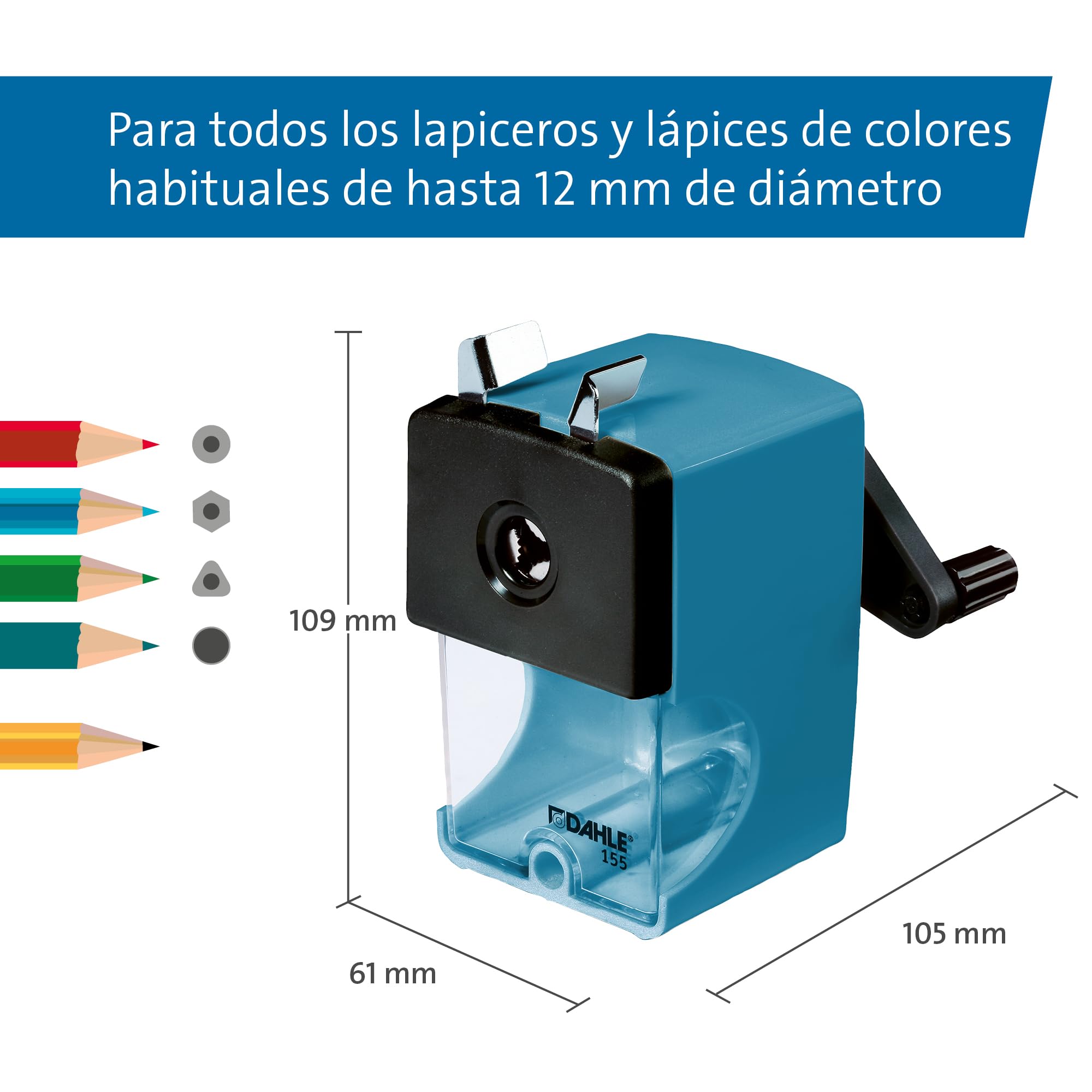 Dahle 00155-17462 - Temperamatite 155 con morsetto, 12 mm, petrolio brillante