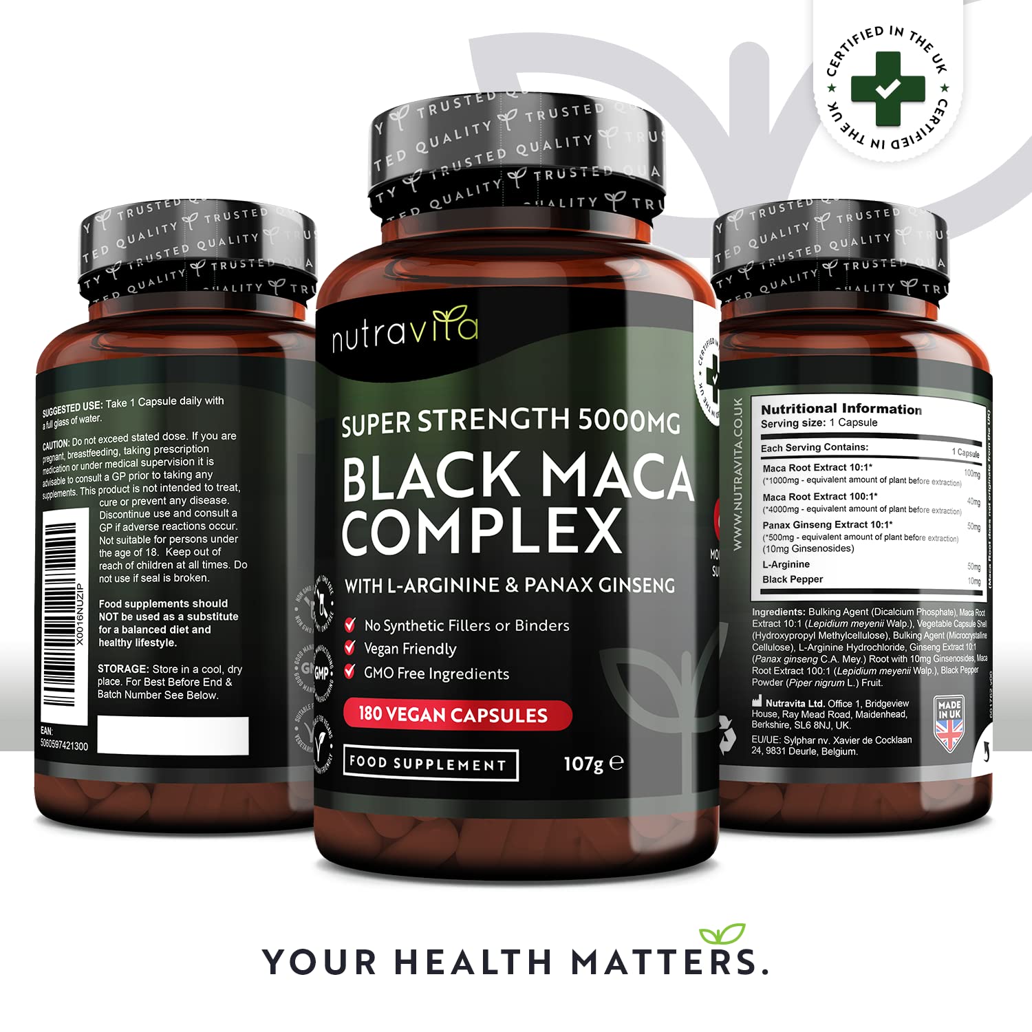 Buy Maca Root Capsules 5000mg (High Strength) 180 Vegan Black Maca