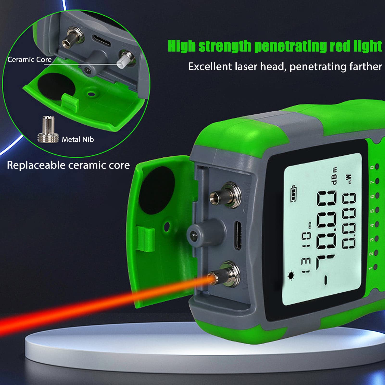 flexman ‑70‑10dbm Misuratore di Potenza Portatile in Fibra Ottica, Tester per Cavi in ​​Fibra Ottica Ricaricabile 4 in 1 con Sorgente di Luce Rossa RJ45 Test di Rete Funzione Luce LED (15MW)