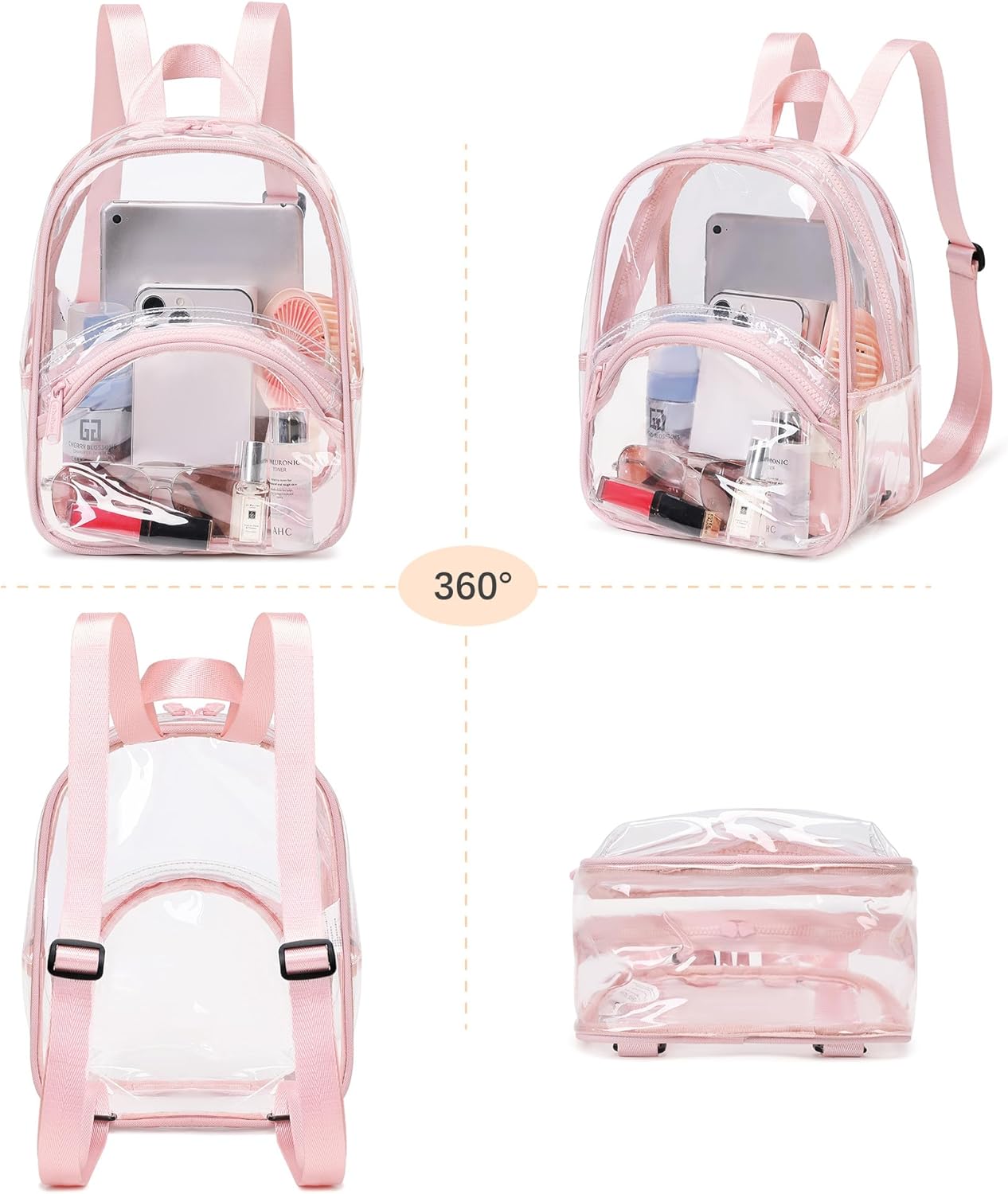 abshoo Clear Mini Backpack for Stadium Approved Clear Bag for Concert Sports Events Transparent Backpacks for Girls Women (Light Pink) - Image 5