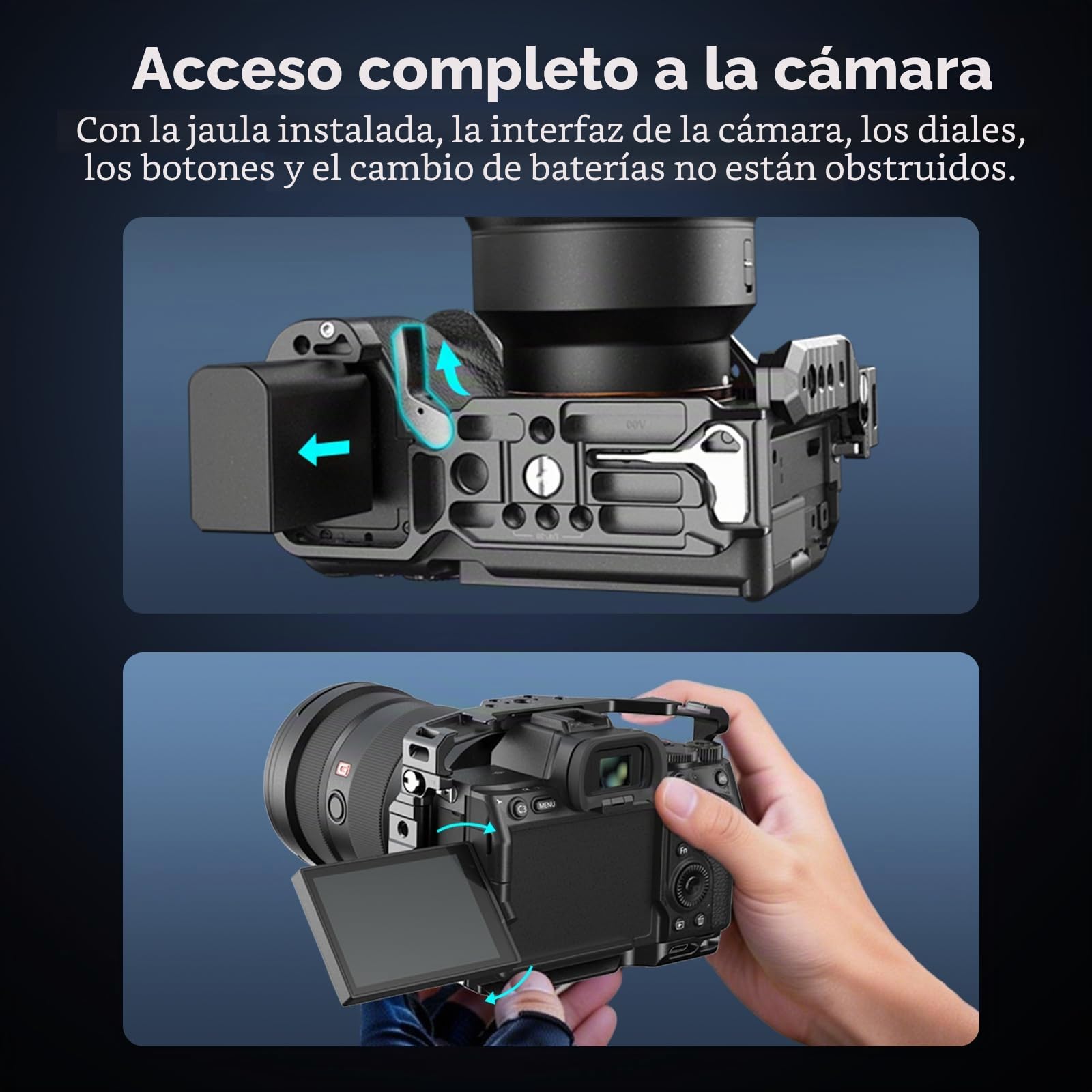 SMALLRIG Jaula de liberación rápida HawkLock para Sony Alpha 7R V/Alpha 7 IV/Alpha 7S III/Alpha 1/Alpha 7R IV/Alpha 7 V, Placa QR integrada para Arca, Zapatas frías (versión Mejorada) - 3667C