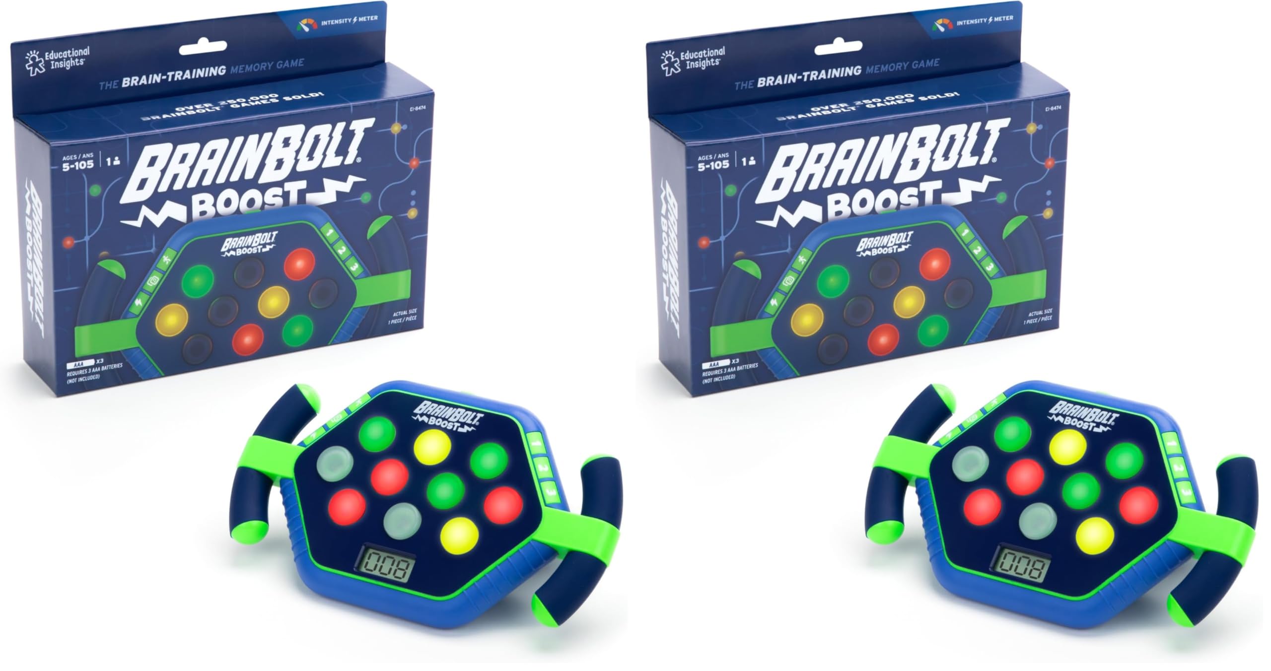 Educational Insights BrainBolt Boost - Memory Game with Light and Sound, Electronic Brain Games, Single Player Brain Teasers for Kids, Hand Held Games for Kids 4-8 (Pack of 2)