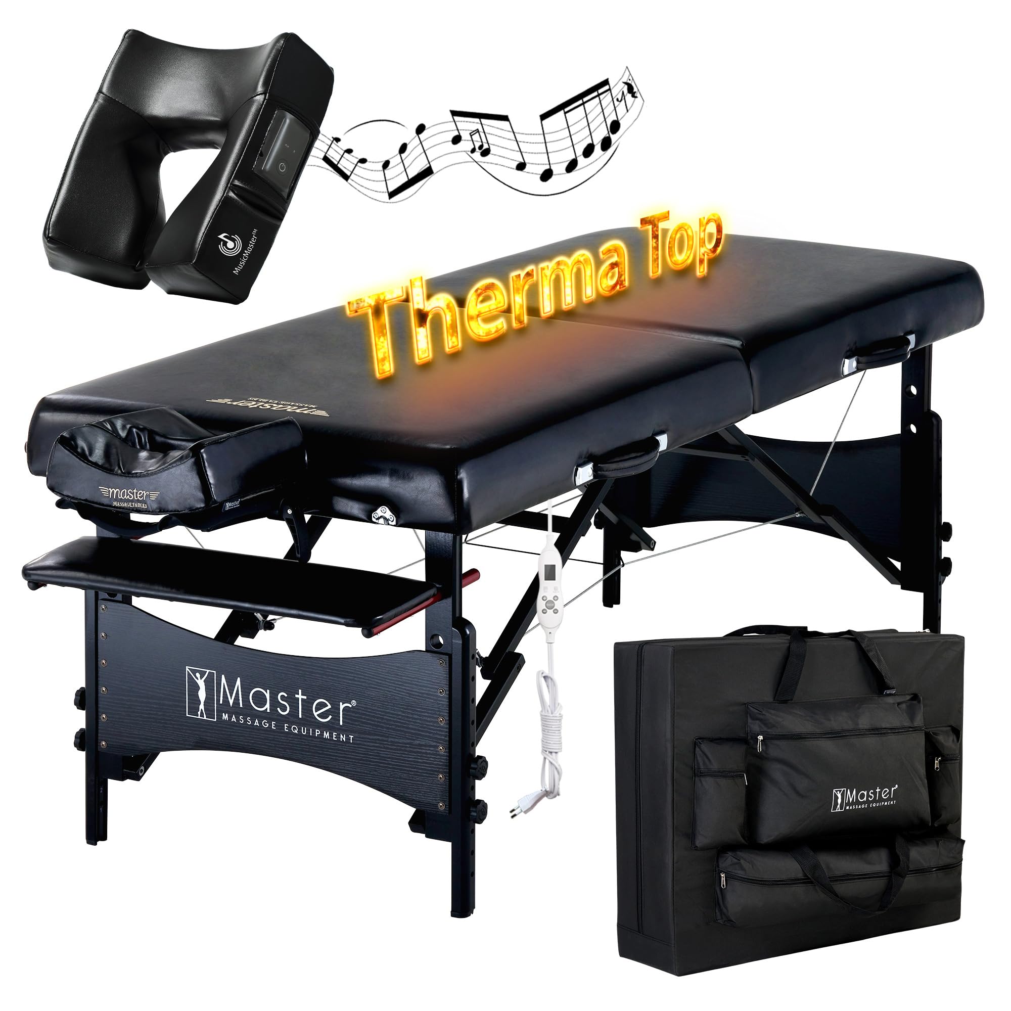 Master Massage Mobilny leżak do masażu, podgrzewany, składany, drewniany z poduszką muzyczną, 76 cm