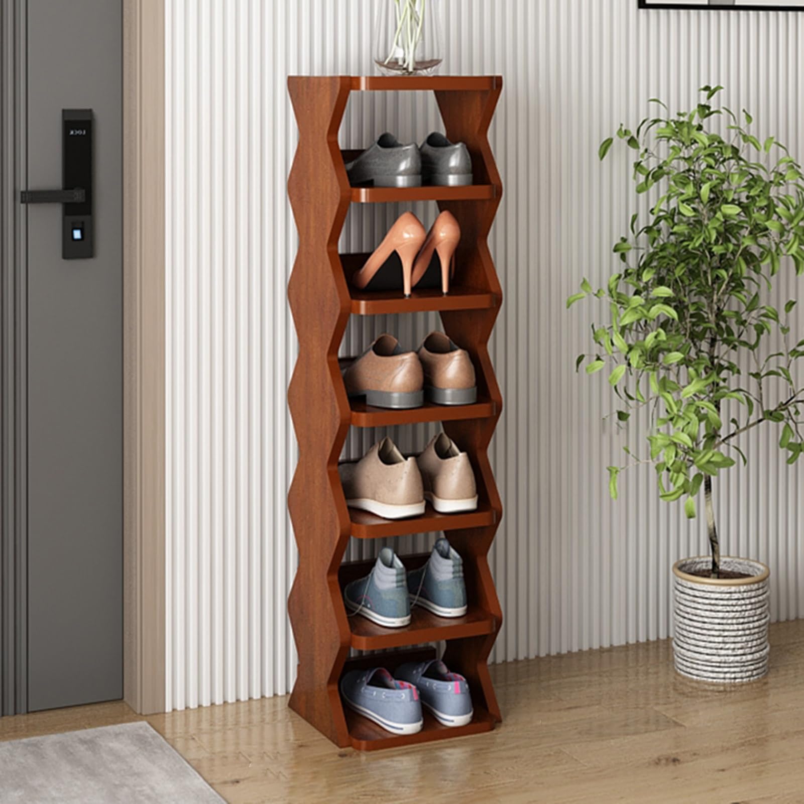 SWENEEN Narrow Rack,Vertical Slim Storage Open Solution Entryway,Foyer,Hallway,Brown-110cm/43.3in