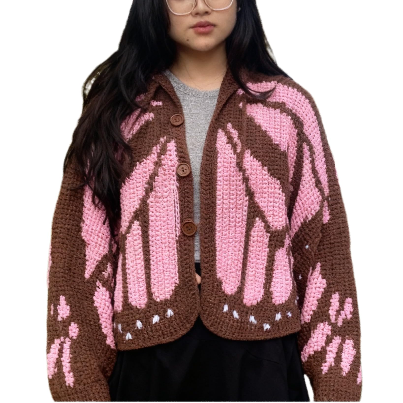 Women Monarch Butterfly Knit Cardigan Crochet Sweater with Butterflies Wing Pattern Tops
