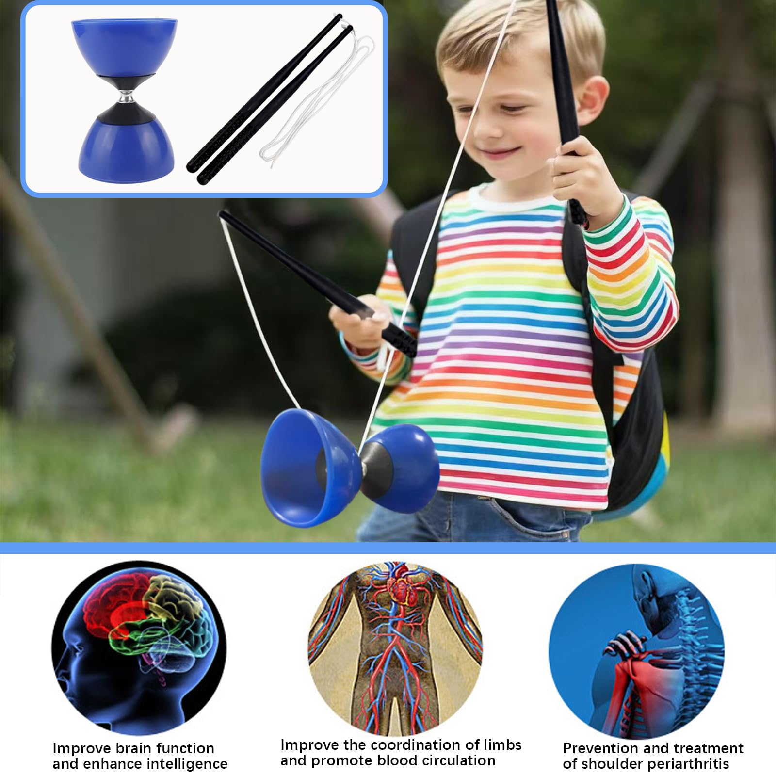 Chinese Yo-Yo Juggling Toy Set - Rubber Plastic Diabolo with Hand