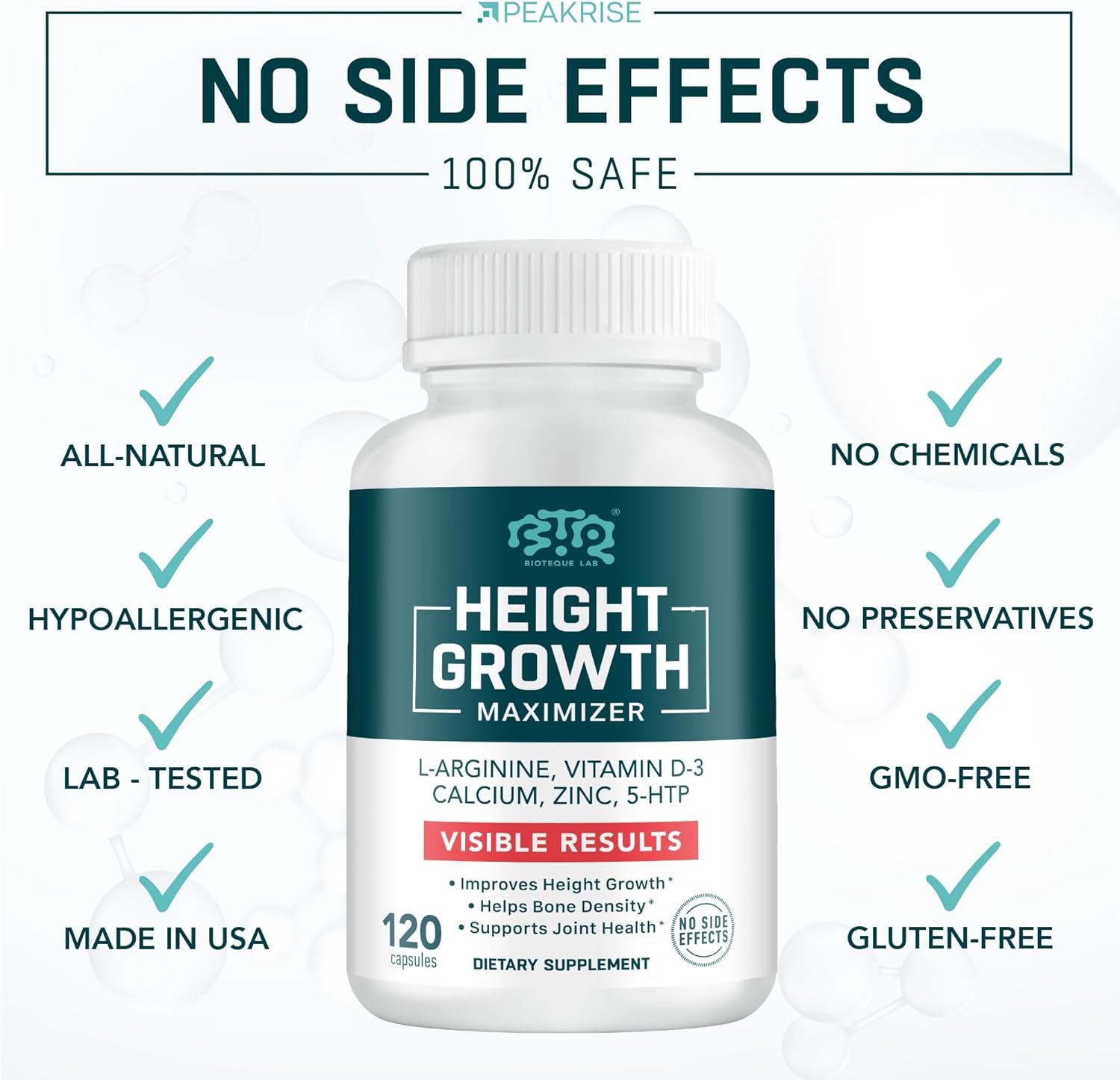 Height Growth Maximizer, Calcium, Vitamin D3 and Zinc Blend Pills, Bone Growth Supplement for Kids and Teens, Bone Strength, Density Support, GMO-Free, Gluten-Free, Made in USA, 120 Caps - Image 6