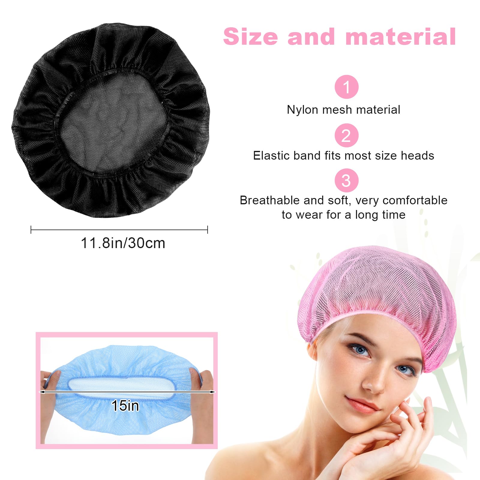 Dimeho 4 Pcs Mesh Sleep Bonnets Night Sleep Cap Hair Net for Sleeping Wig Cap Sleep Caps for Women Pink/Black/White/Blue - Image 2