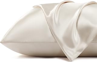 Bedsure Satin Pillowcase for Hair and Skin - Beige Zipper Pillow Cases Standard Size Set of 2, Similar to Silk Pillow Cases, Silky & Super Soft Pillow Covers, Gifts for Her or Him, 20x26 Inches