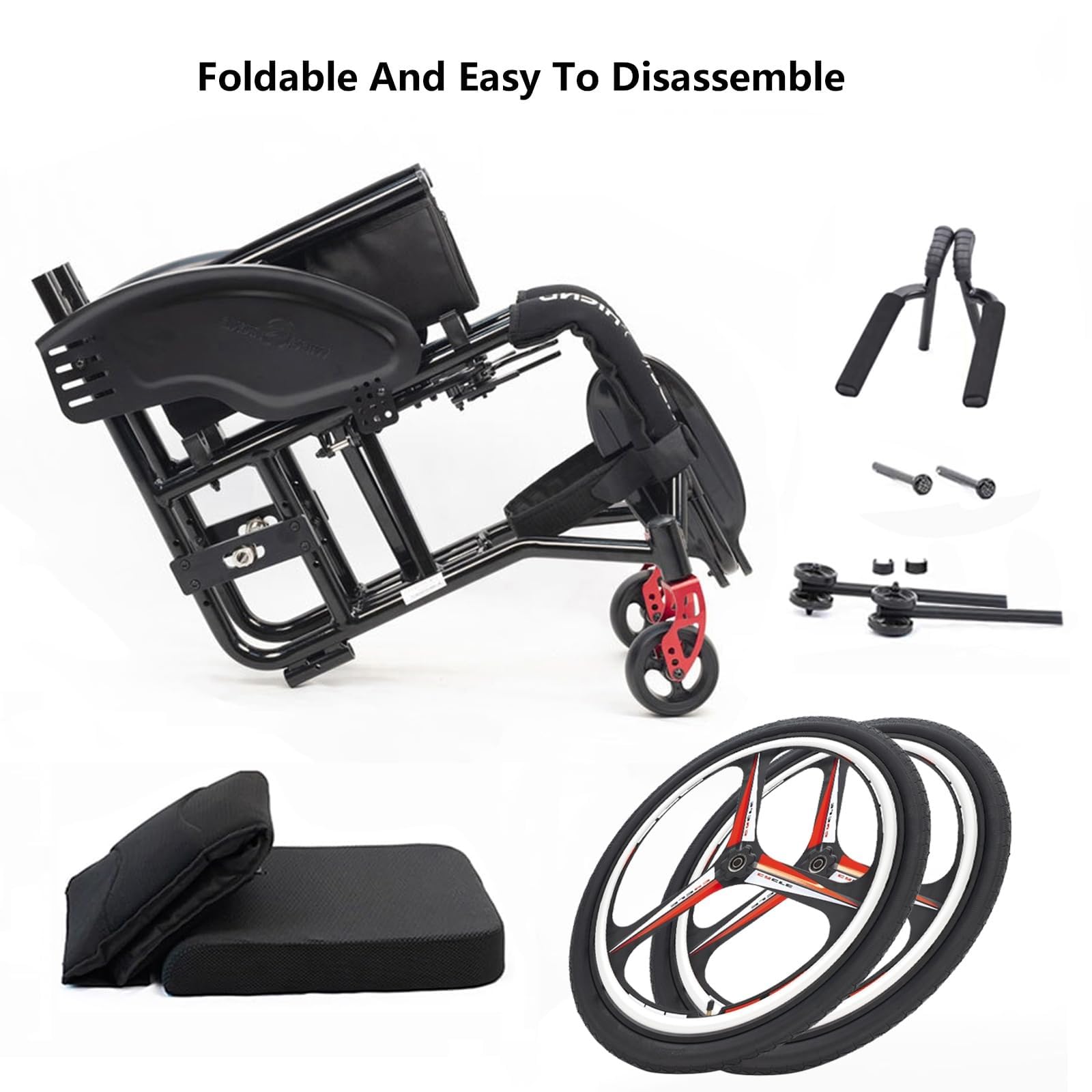 Sedia A Rotelle Sportiva Pieghevole Ultraleggera, Sedia A Rotelle Pieghevole For Trasporto Fuoristrada, Telaio In Alluminio, Ruote Antiribaltamento(14.9in/38cm)
