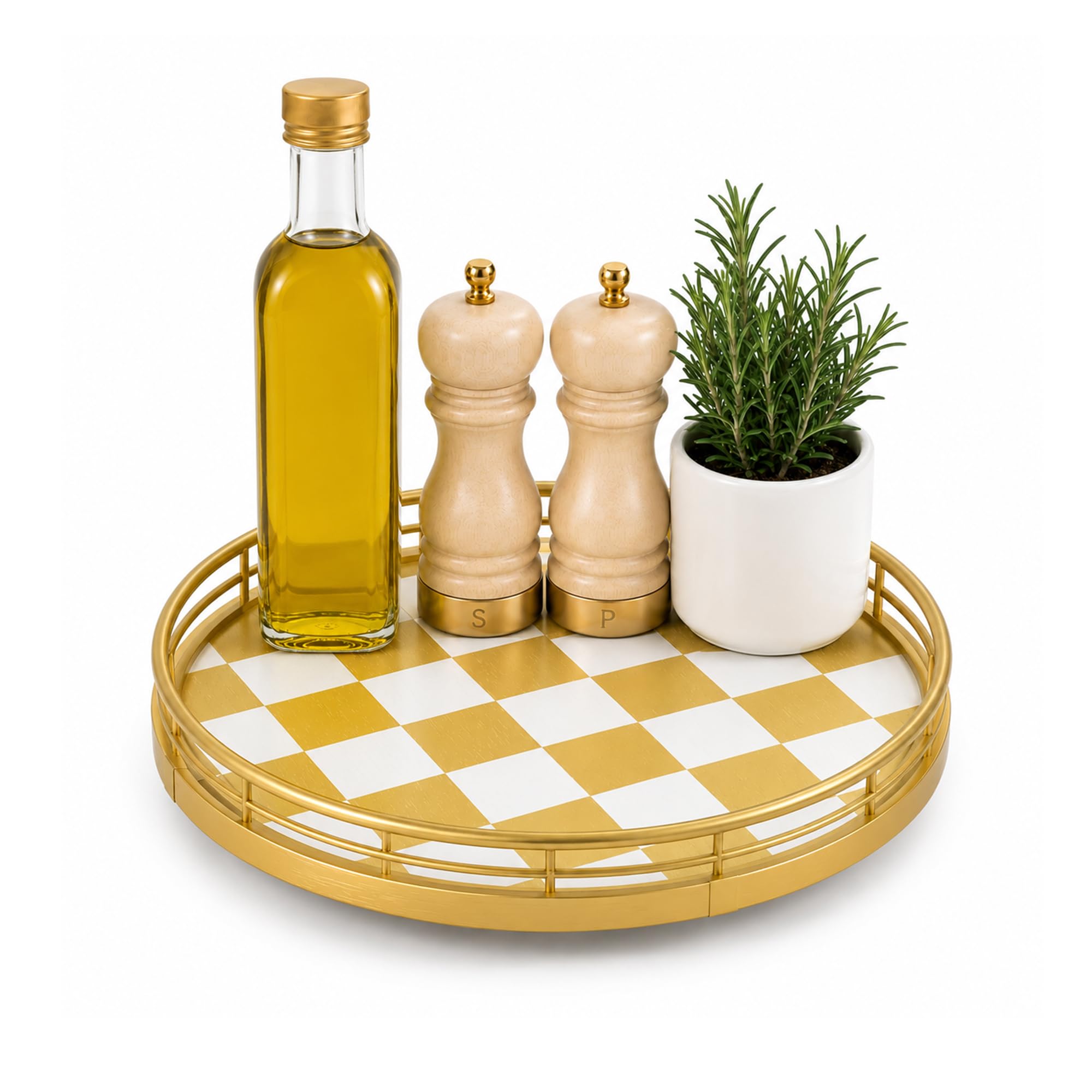 9-Inch Gold Lazy Susan Spice Organizer with Guard Rail