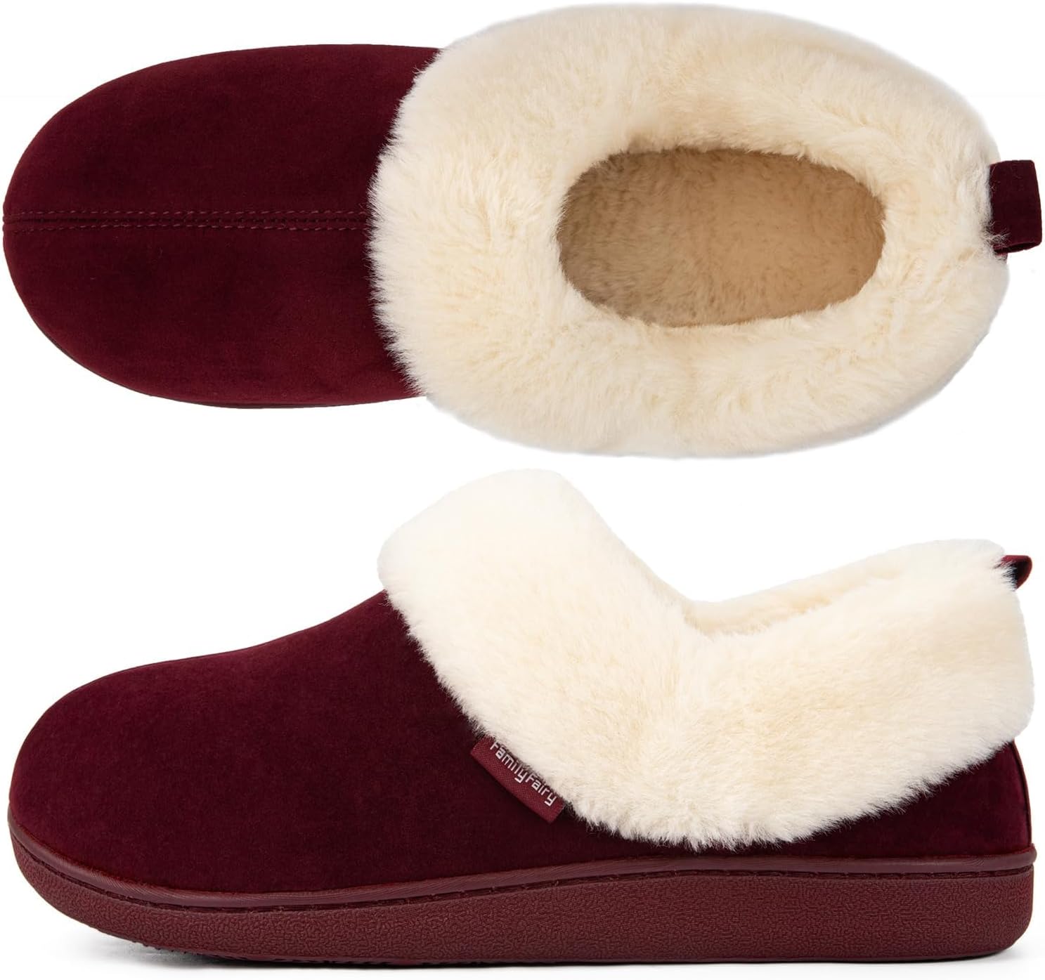 FamilyFairy Women's Warm Bootie Slippers Winter Cozy House Shoes Non Slip Indoor Outdoor with Fuzzy Collar