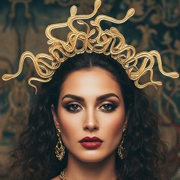 CASDRE Medusa Snake Headband Gold Goddess Headpieces Halloween Party Rave Festival Hair Accessories for Women and Girls