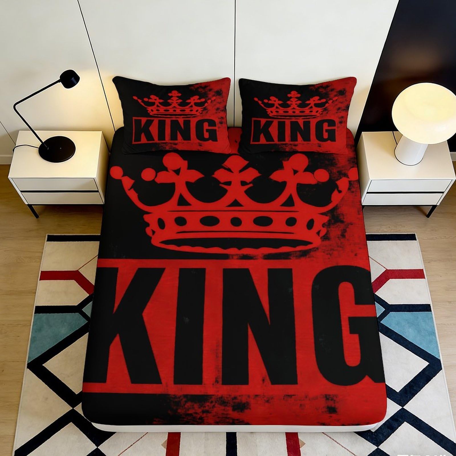 Uynsixtme Style-9 3D Printed Crown Letter Fitted Sheet Microfiber Deep Pocket Elastic Hem Bedroom Bedding Crown Mattress Fitted Cover For Adults 140X200x25cm