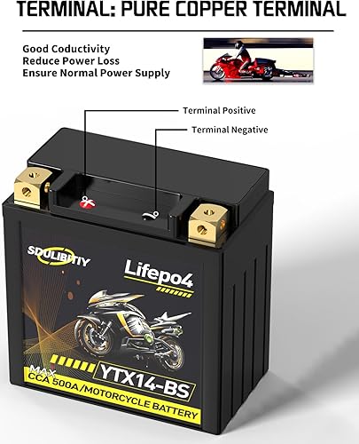 Miniatura 5 de Batería de litio Powersports batería LiFePO4 Batería de arranque del motor (SD-YTX14-BS-nuevo) Compatible con ATV, UTV, Jet Ski, Quad, cortacésped,