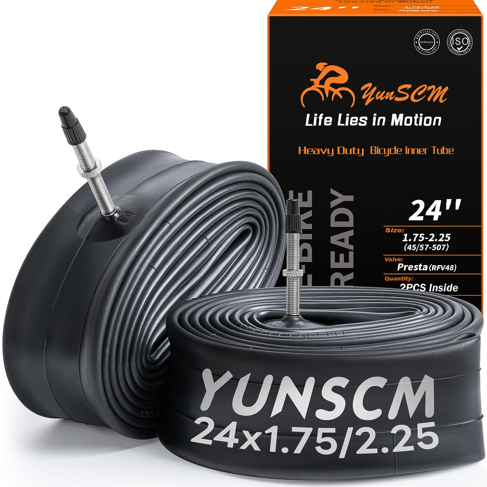 YunSCM 2Pcs 45/57-507 Camere d'aria 24x1.75/1.95/2.25 FV48mm con valvola rimovibile Compatibile 24 pollice Camere d'aria 24x1.75 24x1.95 24x2.0 24x2.10 24x2.125 24x2.25
