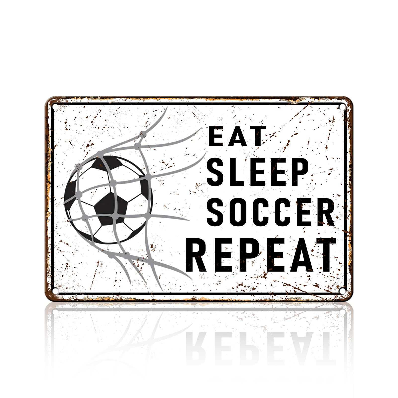 Anceky Eat Sleep Soccer Repeat Metal Sign Retro Tin Sign Wall Decor for Farmhouse Kitchen Cafe Home Yard 12×8 Inch