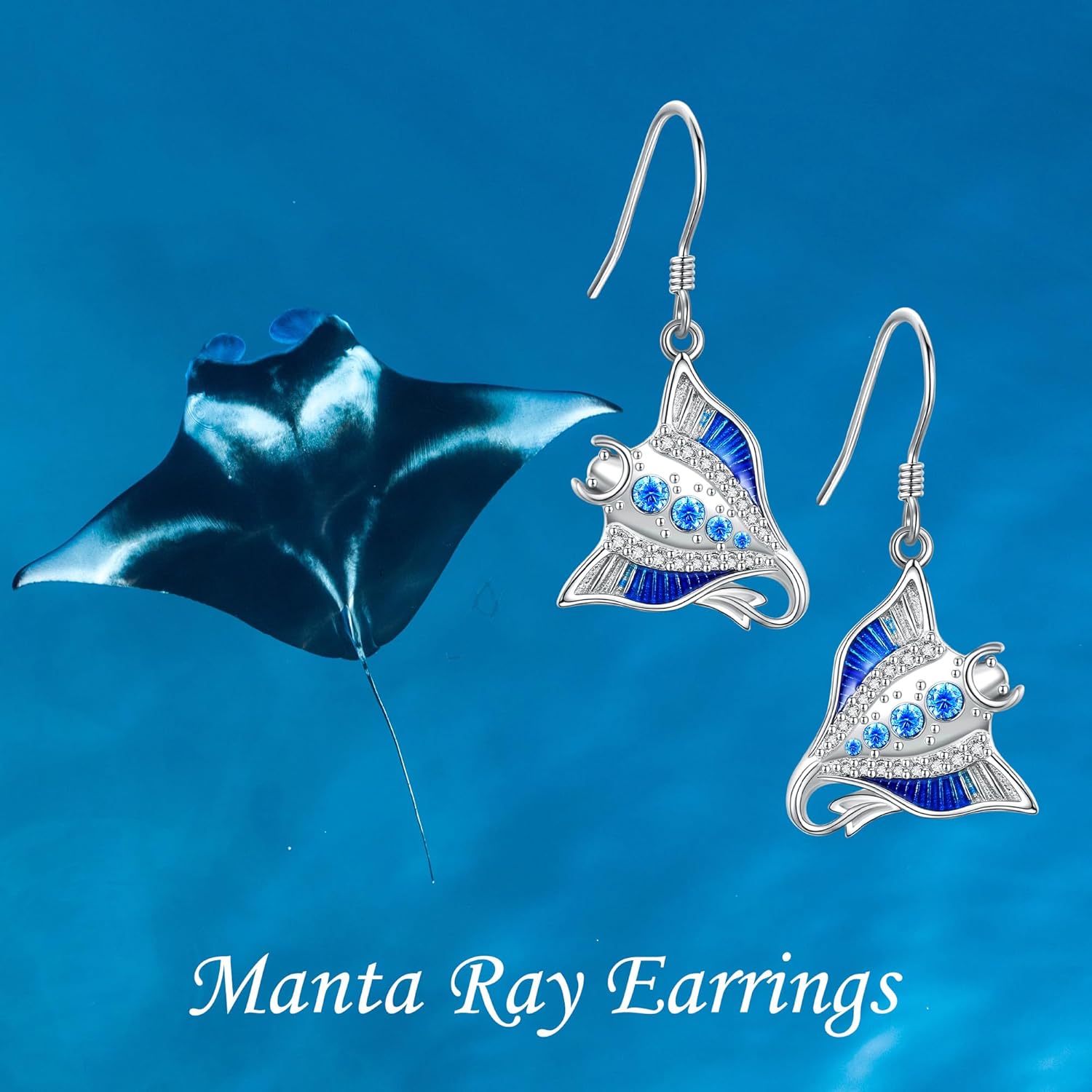 YFN Stingray Earrings Sterling Silver Stingray Dangle Drop Earrings Manta Ray Jewelry for Women Gifts