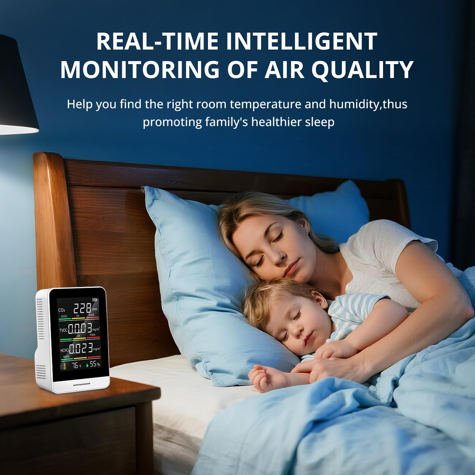 5-in-1 Luftqualitätsmonitor für den Innenbereich -Luftverschmutzungsmonitor mit CO2, HCHO, TVOC, Temperatur und Luftfeuchtigkeit, Echtzeit-Datenaufzeichnung,Kompakt Tragbar