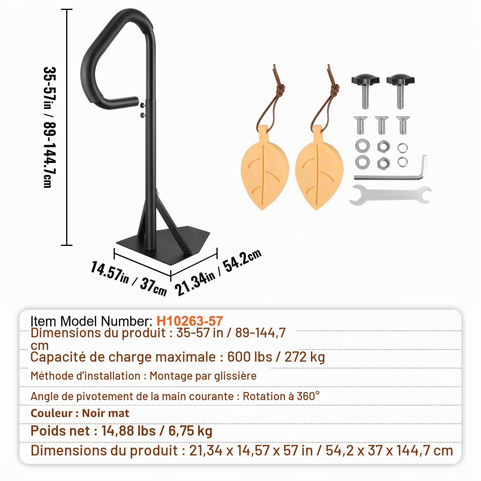 VEVOR Main Courante Spa 54,2x37x144,7 cm Rampe Escalier Sécurité Spa Rotative 360° Hauteur Réglable 89-144,7 cm Charge 272 kg Antirouille Aluminium Base de Montage Coulissante pour Intérieur Extérieur