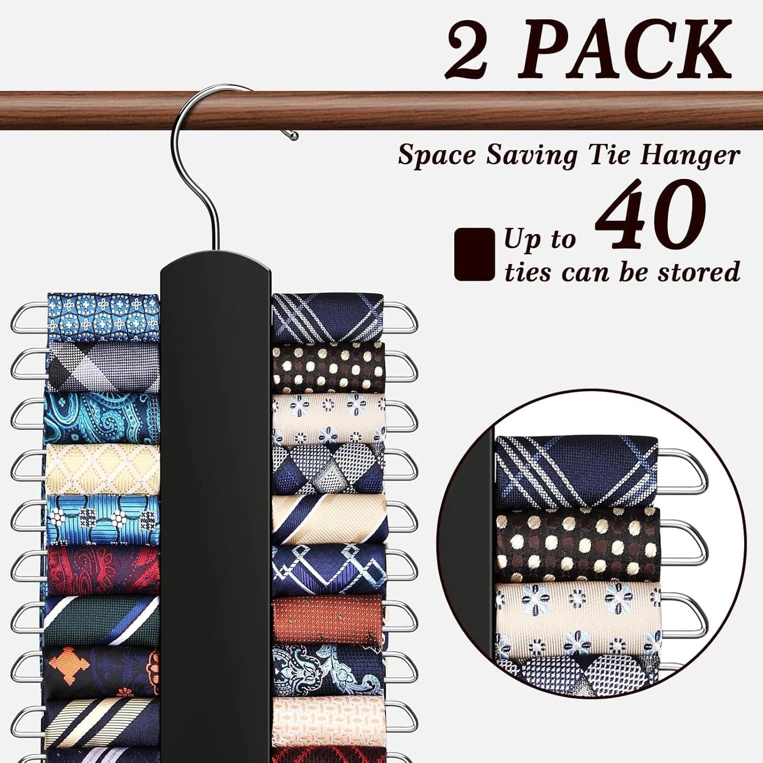 for Paquete de 2 estantes para corbatas, organizador, colgador y soporte en Color Negro, tie Rack, Closet Organizer, Hanger, MPN Included