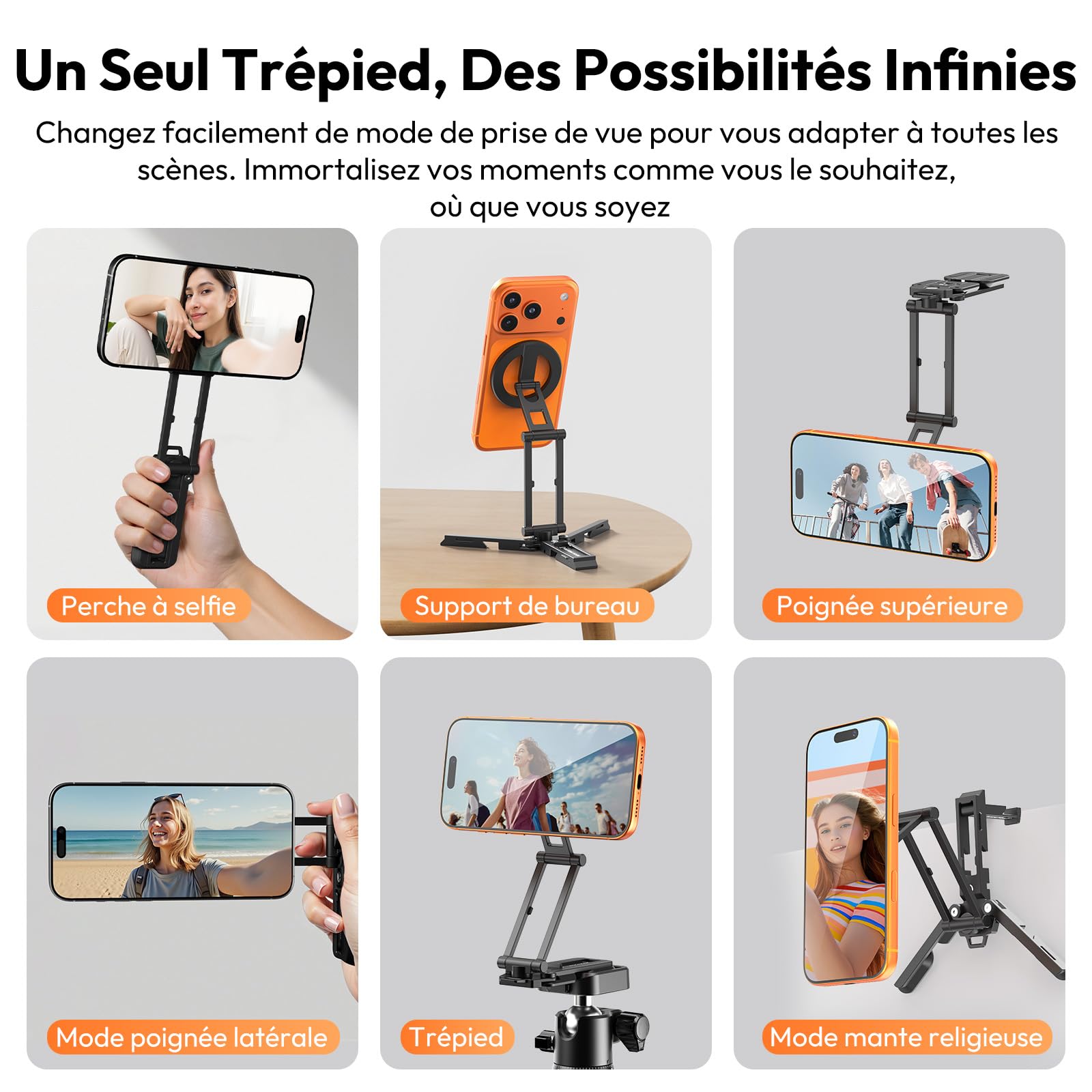 ULANZI SK29 Mini Trépied Magnétique Smartphone, Crochet Caché, Rotation à 360° Monture, Support Pliable Téléphone Portable pour MagSafe, Selfie Stick Tripod en Aluminium pour iPhone 17/16/15/14/13/12