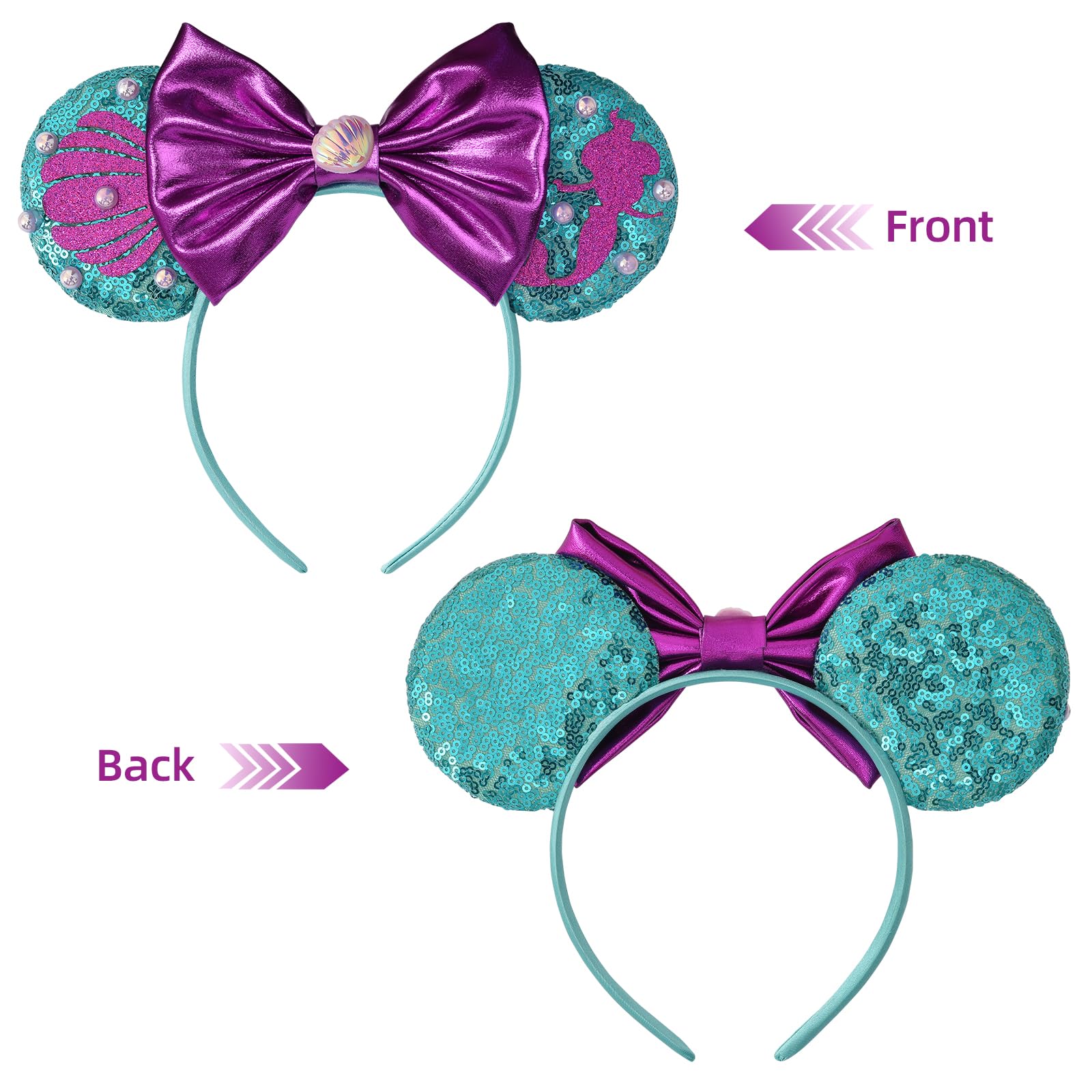 Amazon.com: Eisyaa Mouse Ears Bow Headbands, Sequin Ariel  display picture 2