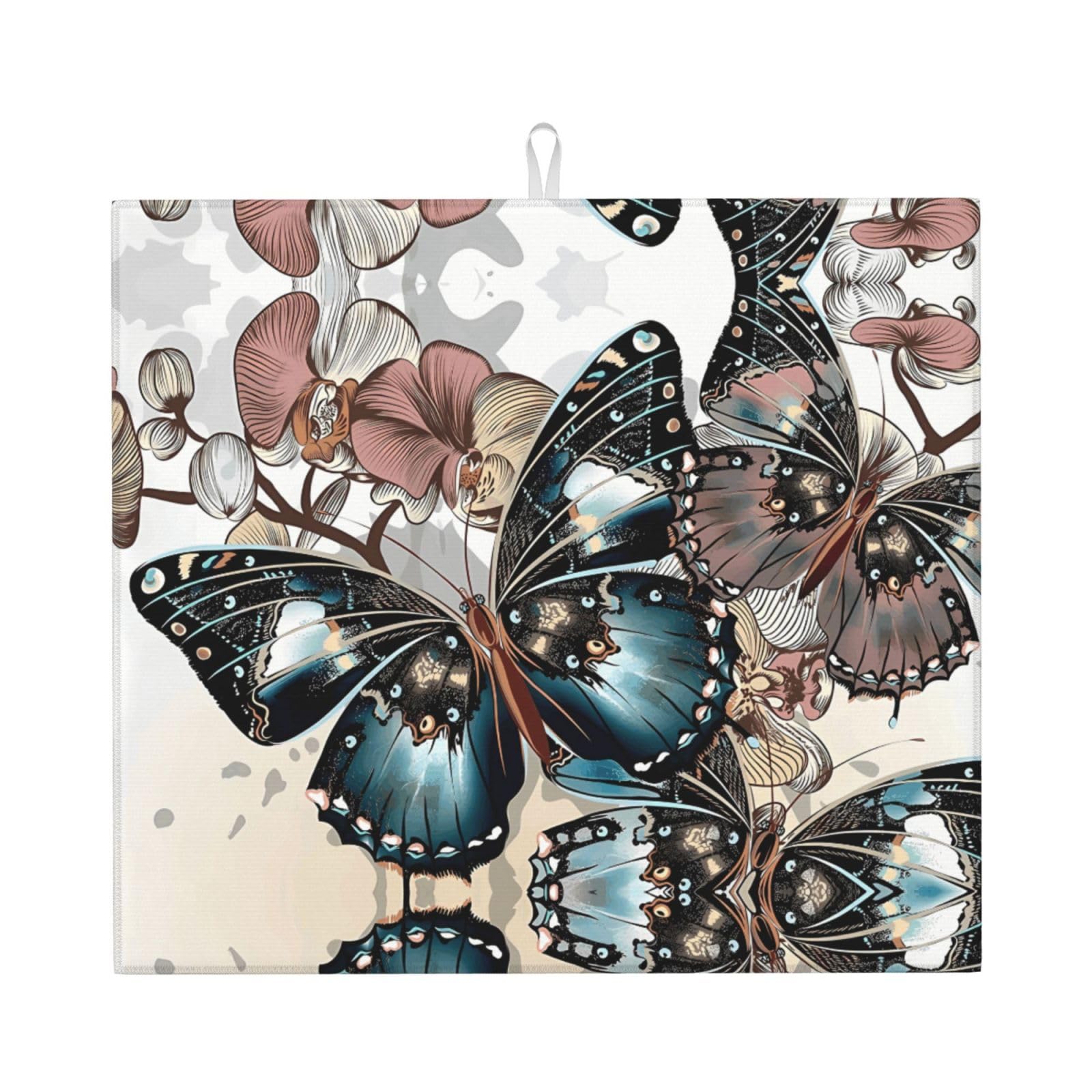 HJFCZH Beautiful Butterflies Prints Kitchen Drying Mat – Absorbent Dish Throw for Countertops, Quick-Dry Non-Slip Layer with Colorful Designs, for New Kitchens