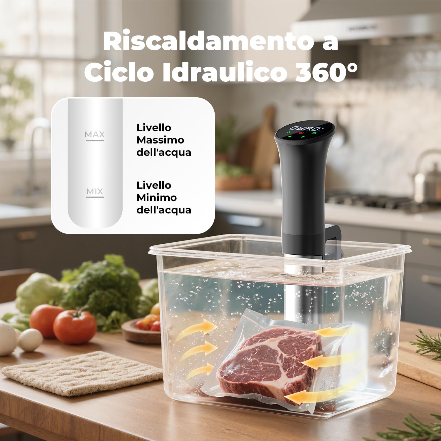 OUSFOT Sous Vide Roner Cucina, 0,1°C Controllo preciso della temperatura, Cottura Bassa Temperatura, Circolazione Dell'acqua 3D Con Ricette, Adatto a una Dieta Sana e Povera di Grassi,Nera