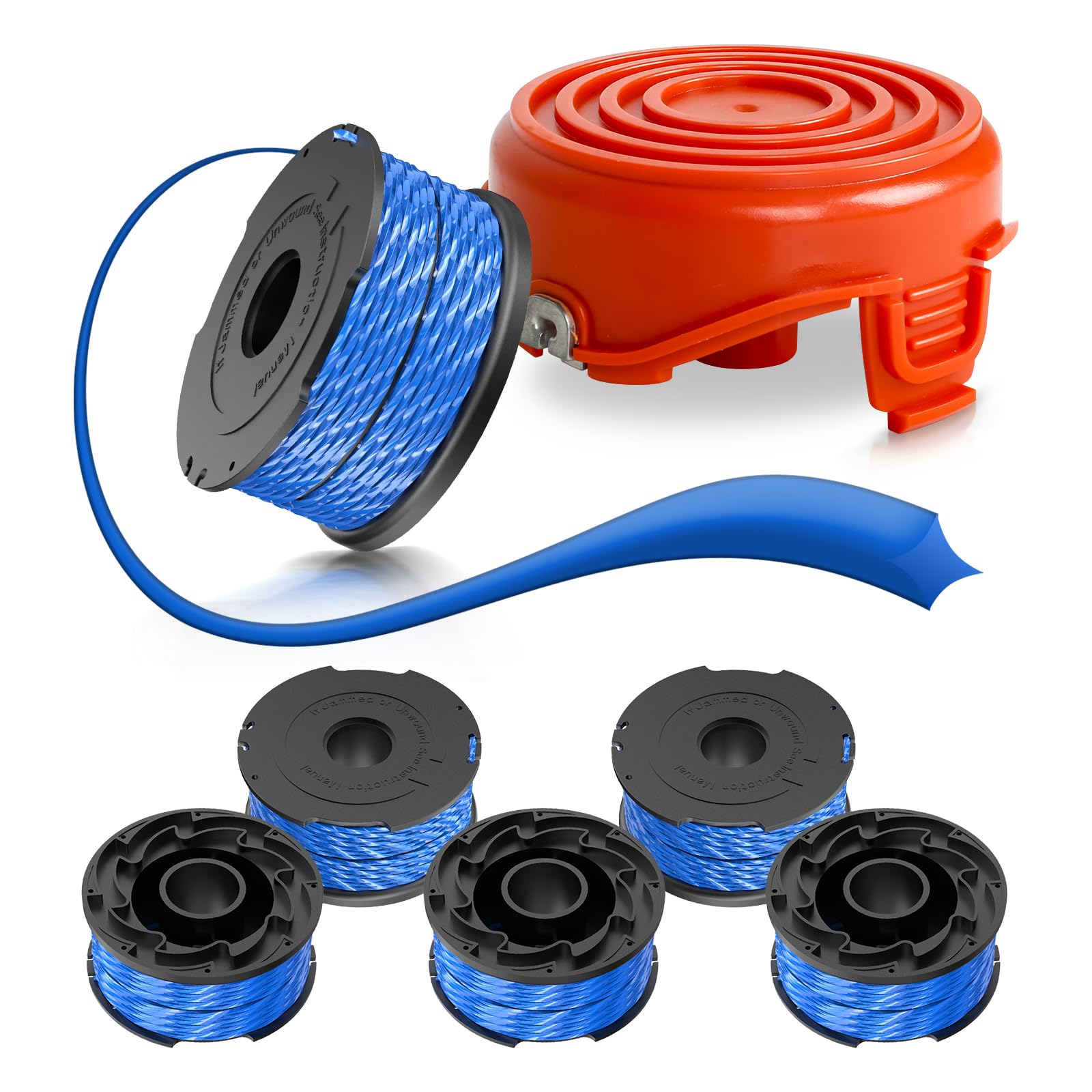 Bobina tagliabordi per Black and Decker A6441 con tappi A6442-XJ, compatibile con GL315, GL337, GL350, GL650, GL651, GL652, GL653, GL655, GL656, GL660, GL670, GL680, GL5530 Bobina x 6 + 1 tappi