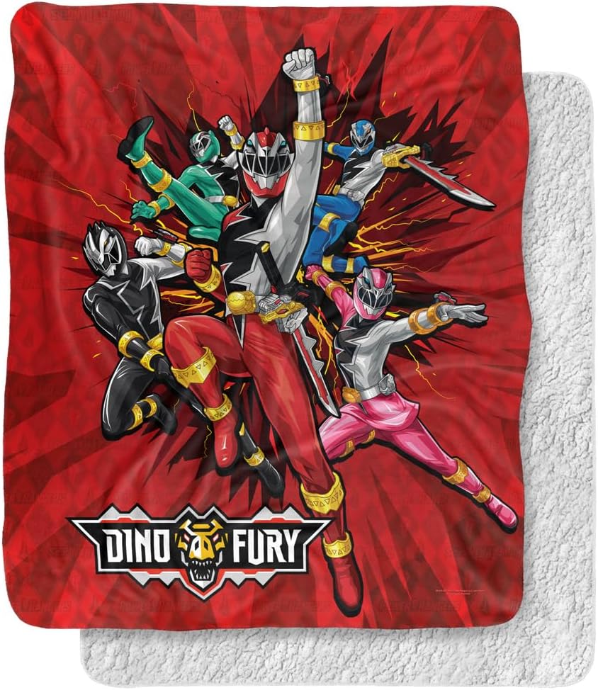 Power Rangers: Dino Fury Blanket, 50"x60" Group Attack Silky Touch Sherpa Back Super Soft Throw Blanket