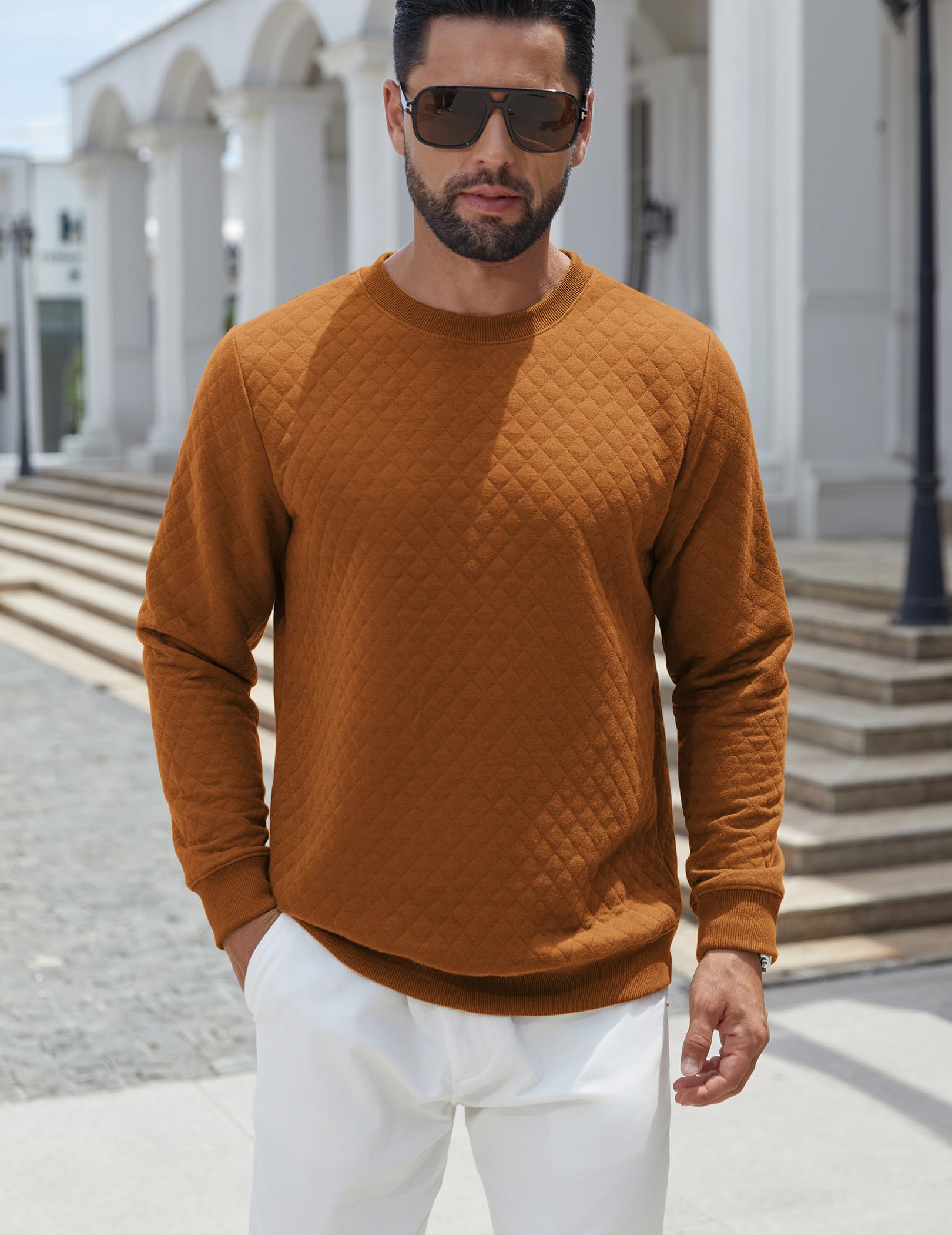 COOFANDY Felpa girocollo da uomo con texture geometrica casual a maniche lunghe felpe pullover alla moda
