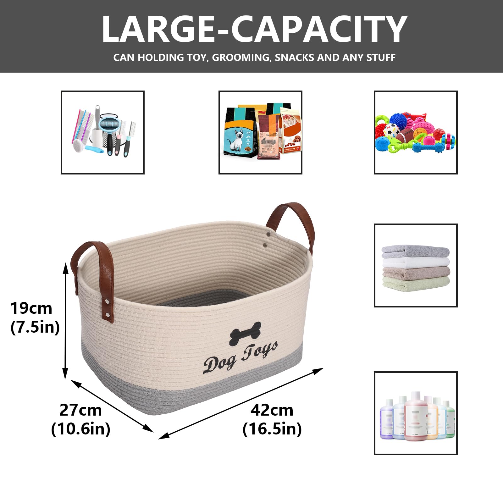 MOREZI Cesto giocattolo per cani, cesto per la biancheria per animali domestici, adatto per organizzare giocattoli per cani, coperte, vestiti e altri accessori-Beige
