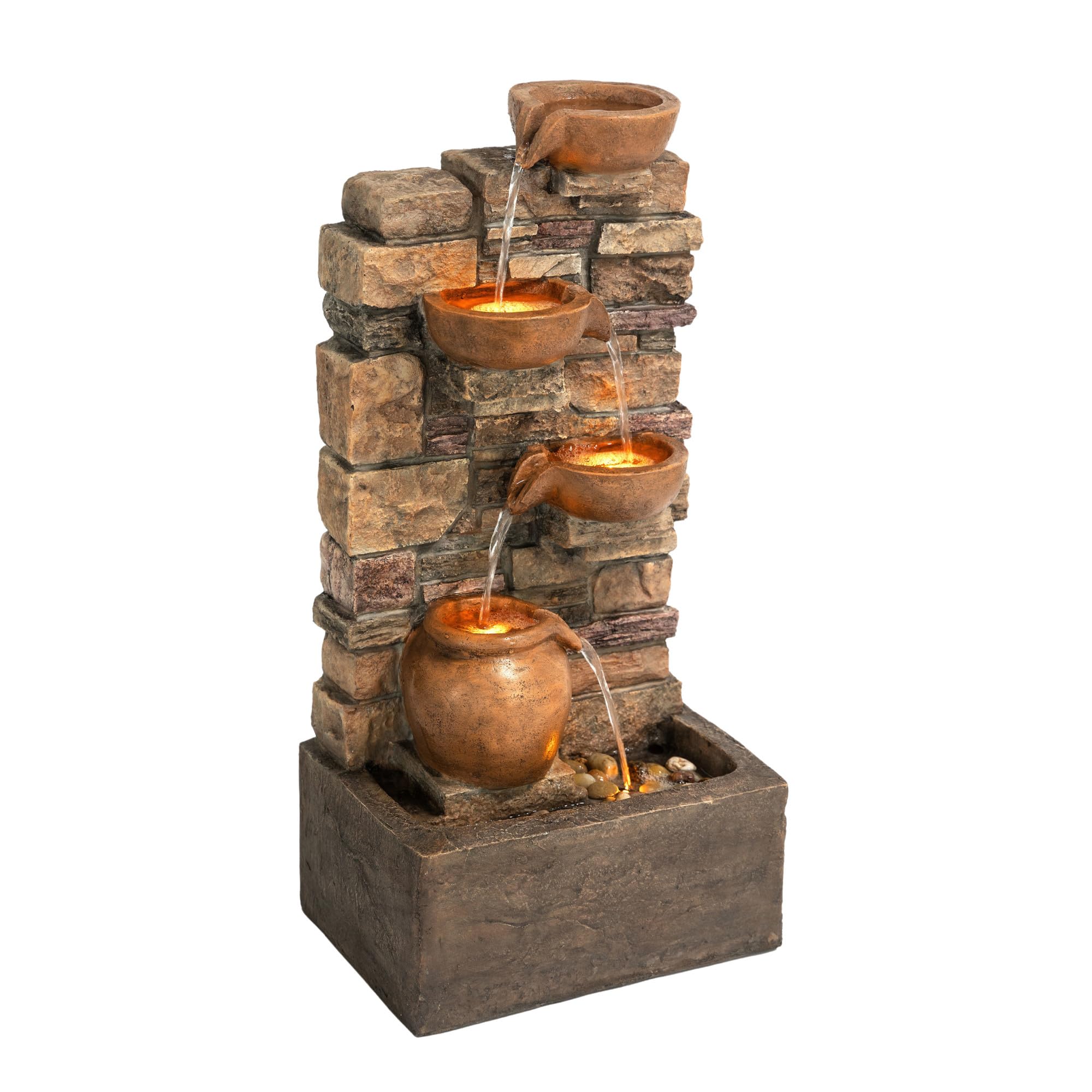 Teamson Home Fuente en Cascada 4 Niveles Marron Exterior con LED